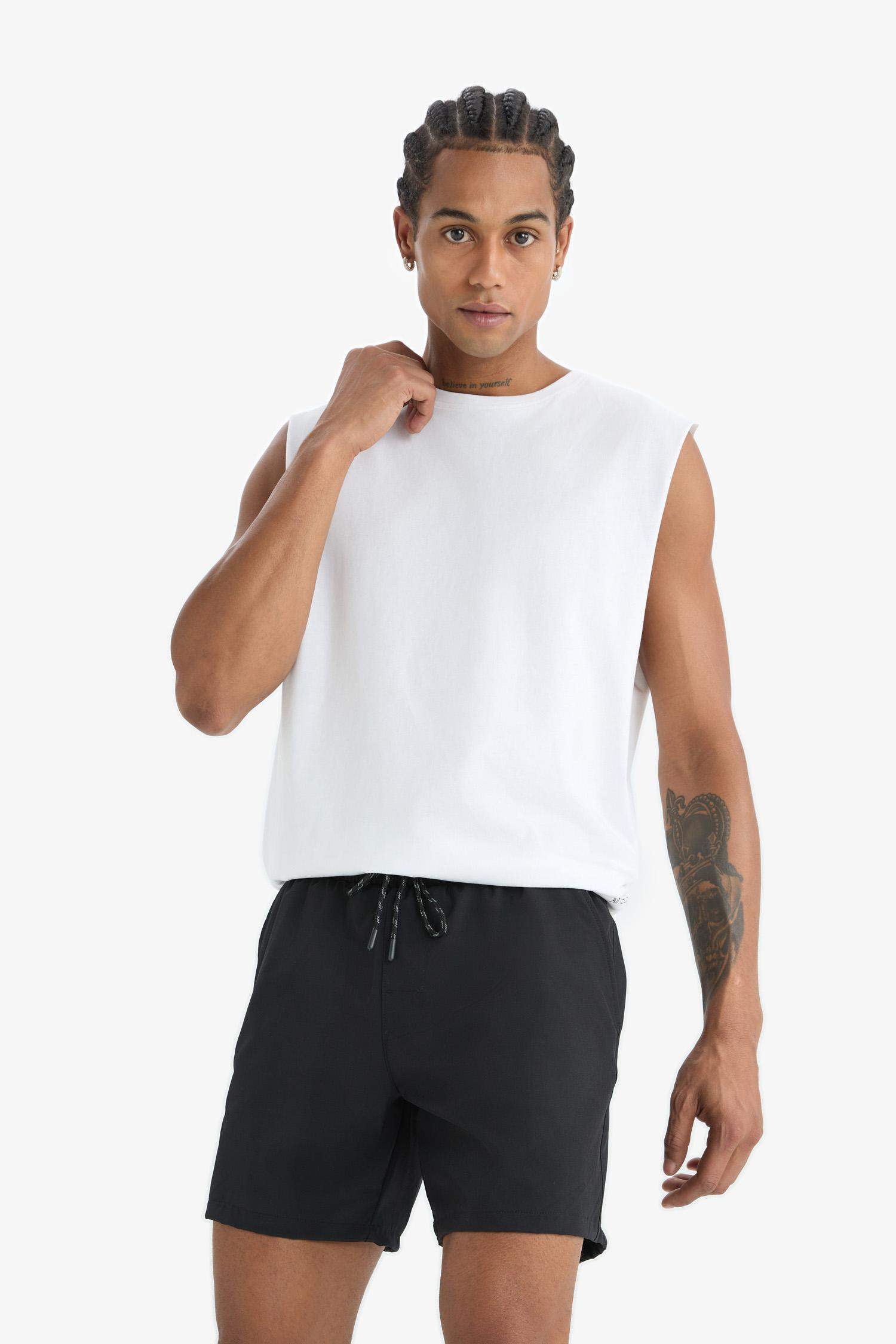 DeFactoFit Baskılı Esnek Dokulu Kısa Boy Sporcu Deniz Şortu