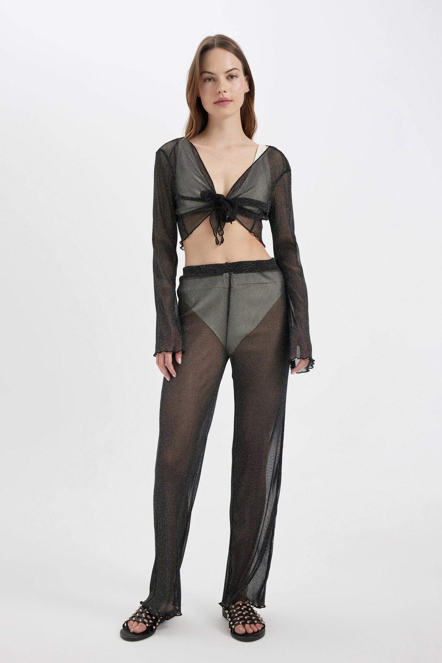 Afra x DeFacto Fall in Love Regular Fit Shiny Fabric Beach Trousers