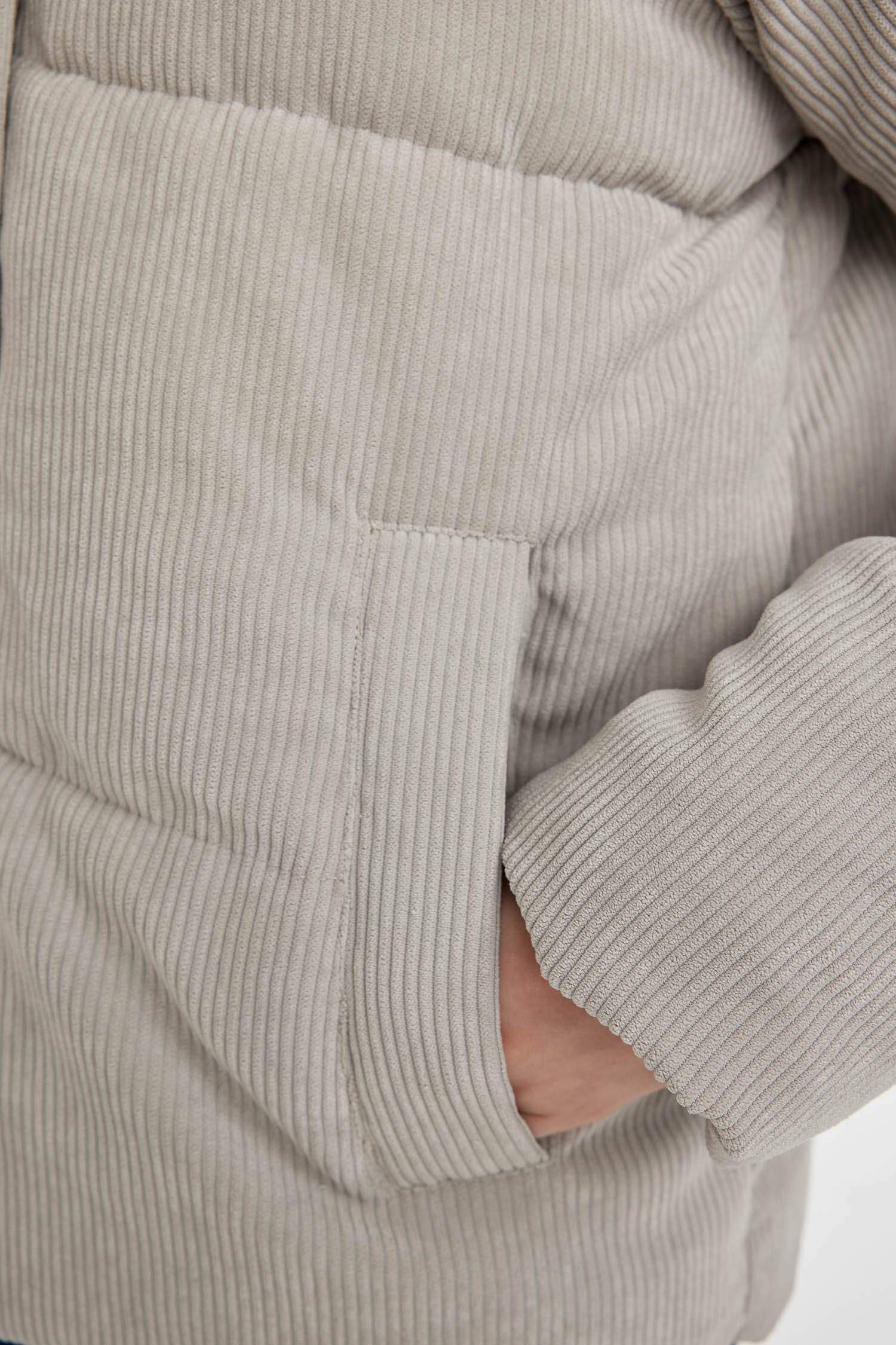 Kadife Mont Suni Kürklü Yaka Fermuar Çıtçıtlı Cepli Regular Kalıp