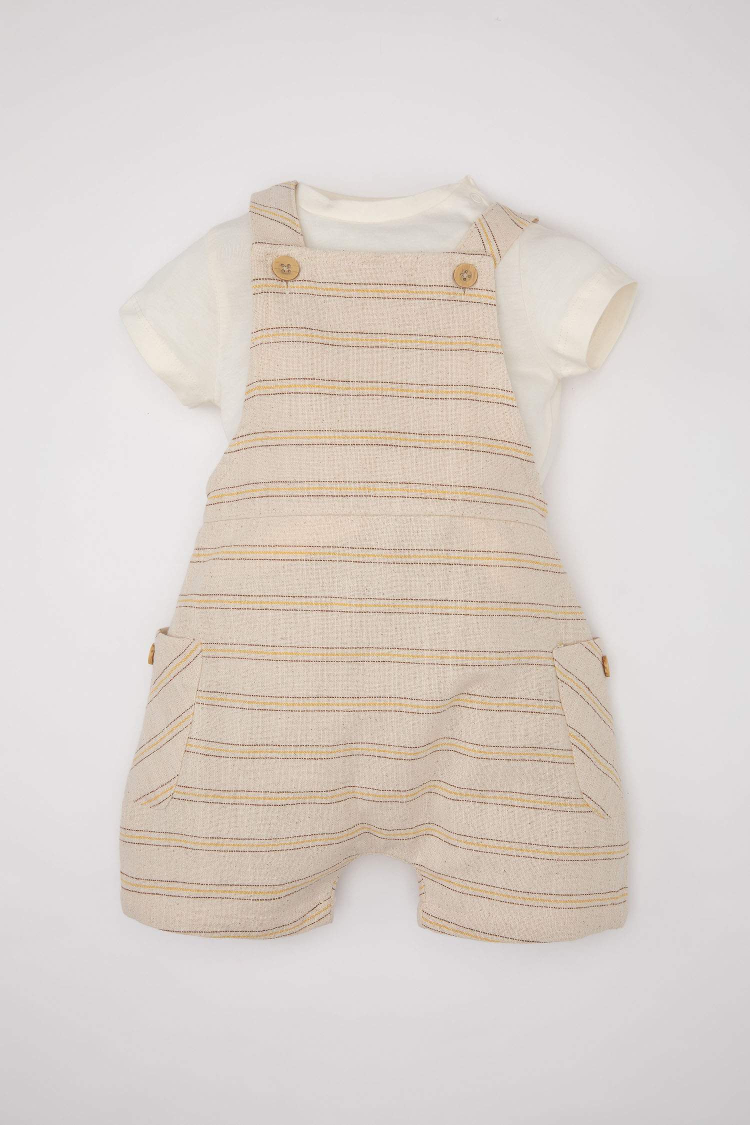 Erkek Bebek 2'li Takım Kısa Kollu Tişört Çizgili Dokuma Salopet