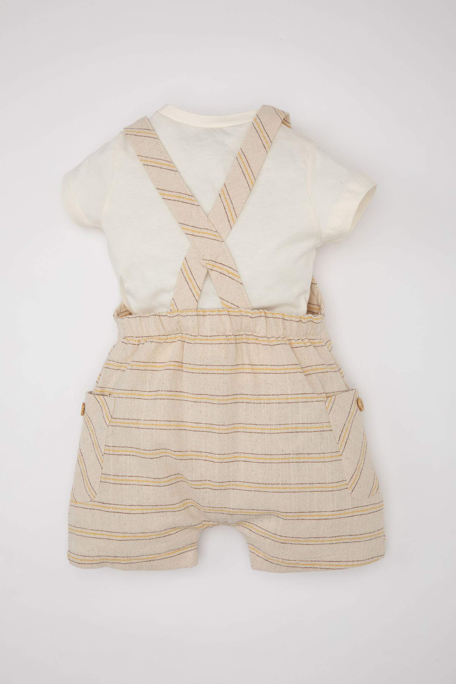 Erkek Bebek 2'li Takım Kısa Kollu Tişört Çizgili Dokuma Salopet