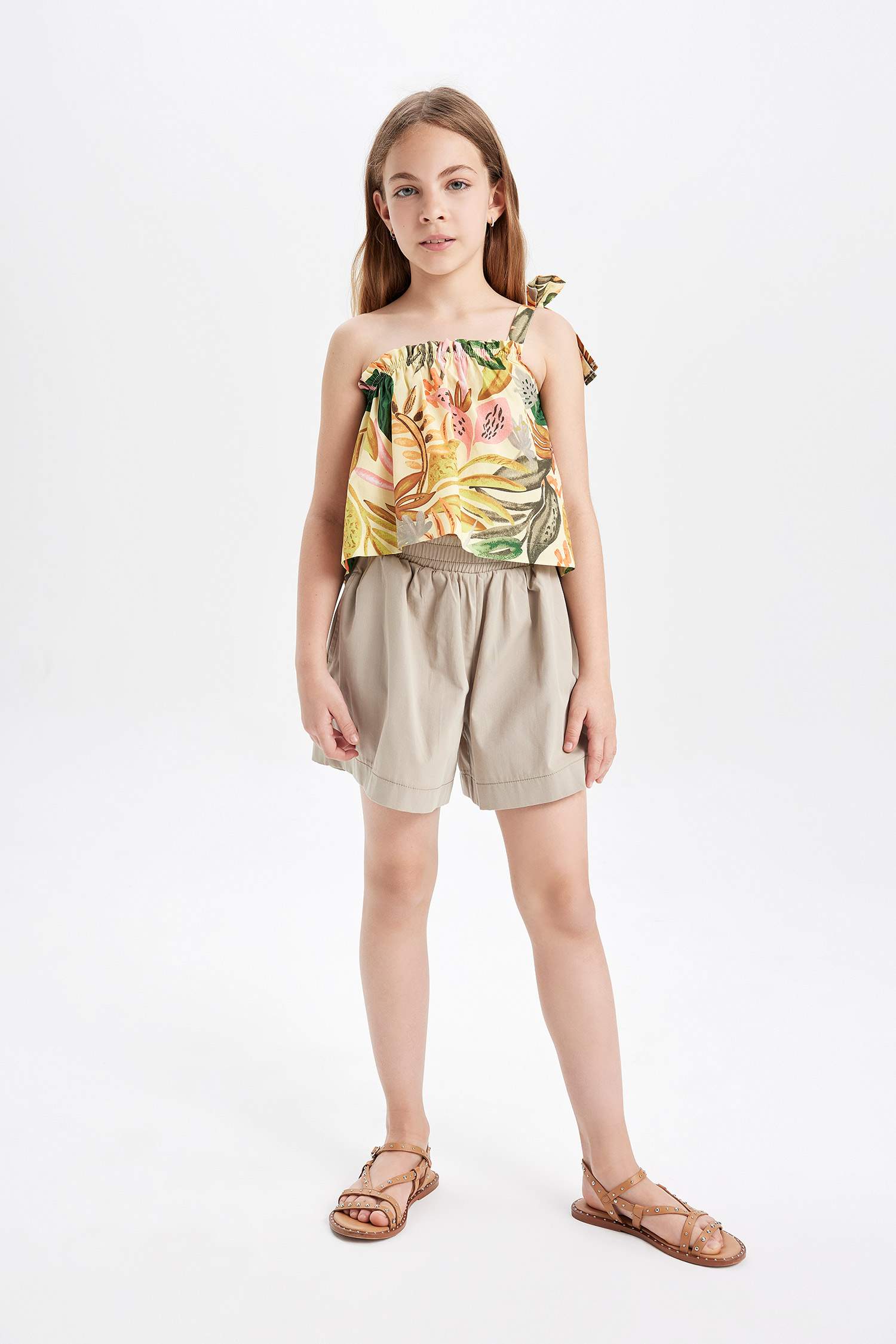 Kız Çocuk Desenli Tek Omuzlu Bluz