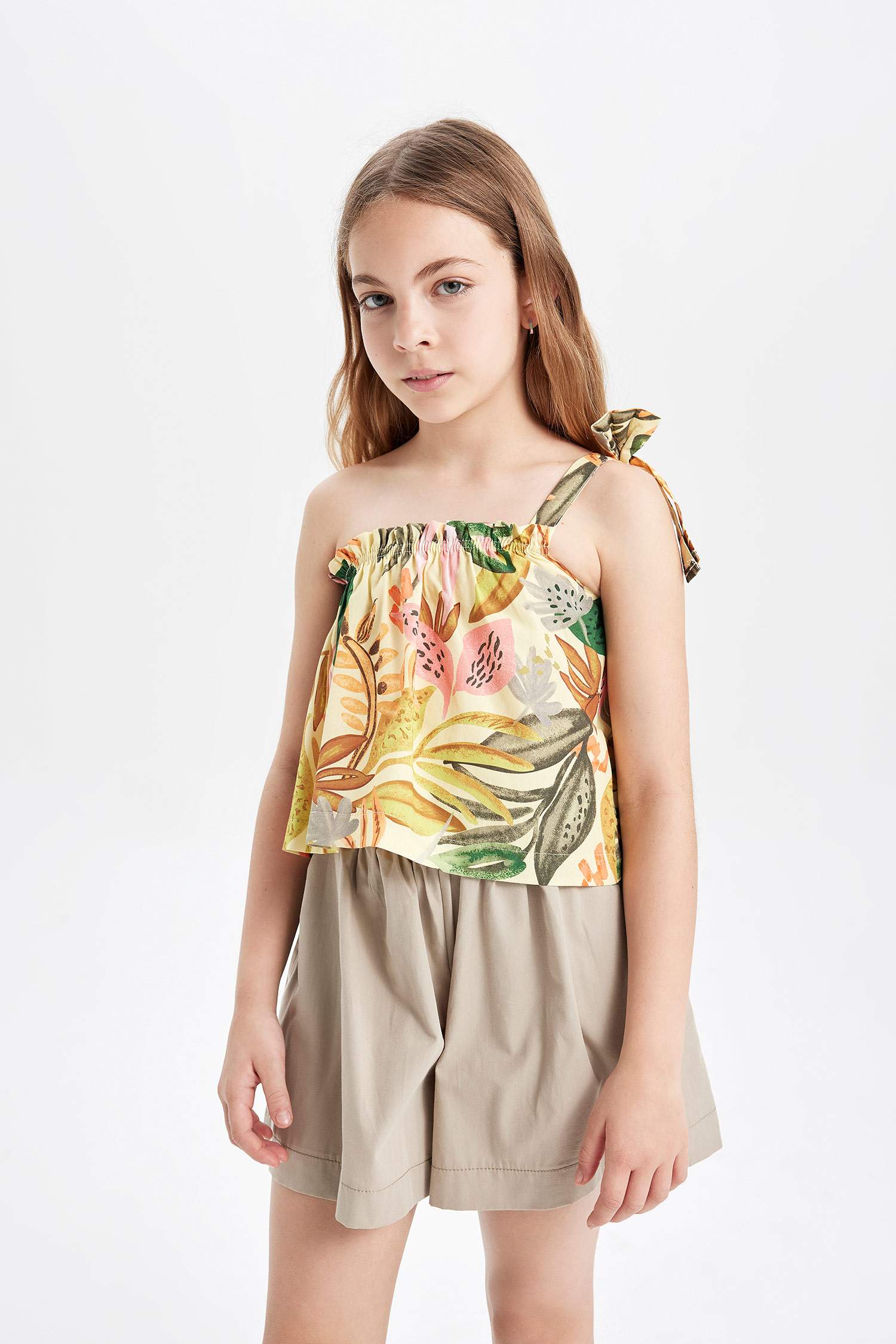 Kız Çocuk Desenli Tek Omuzlu Bluz