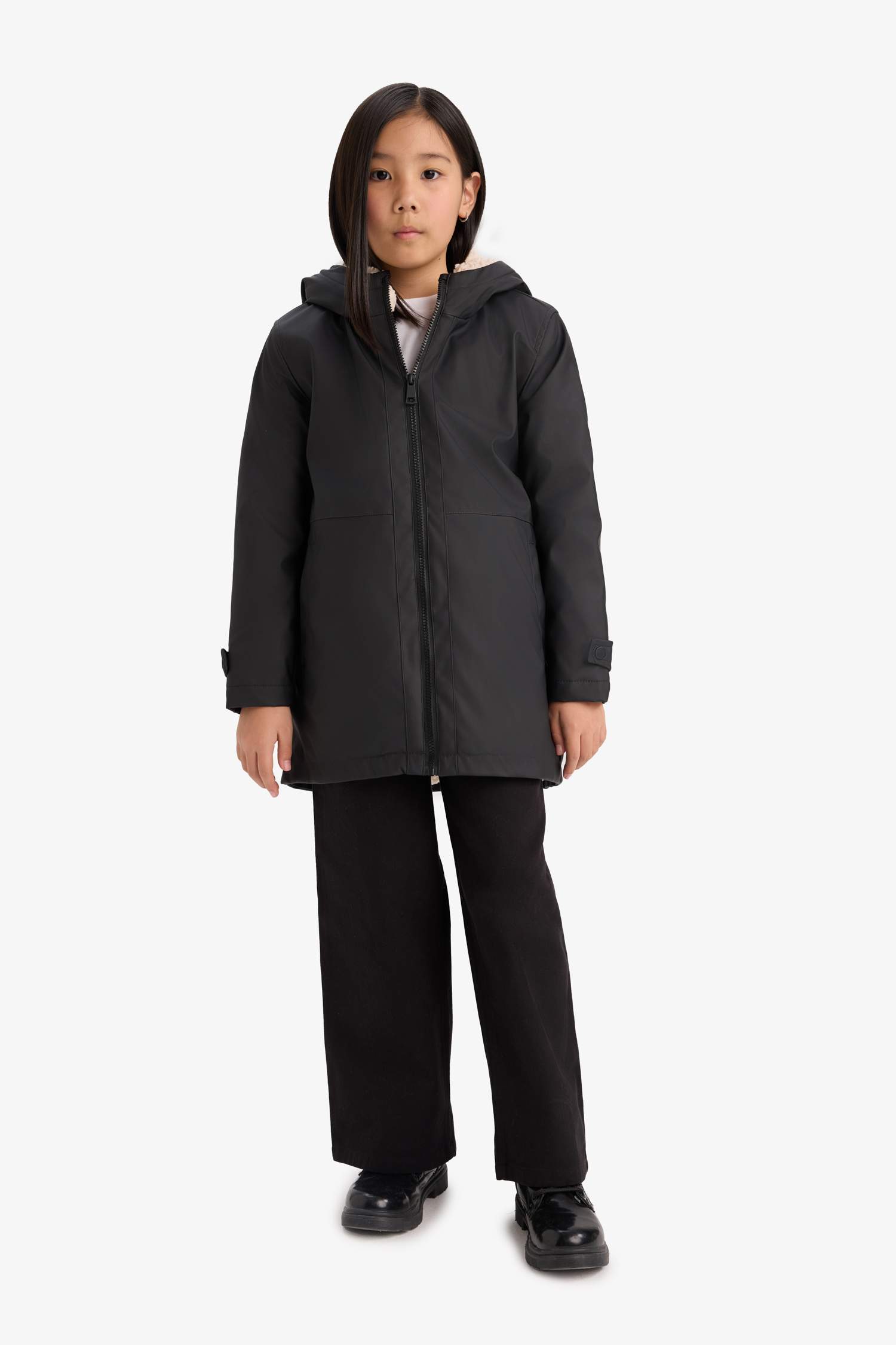 Kız Çocuk Su Geçirmez Kapüşonlu Fermuarlı Yağmurluk