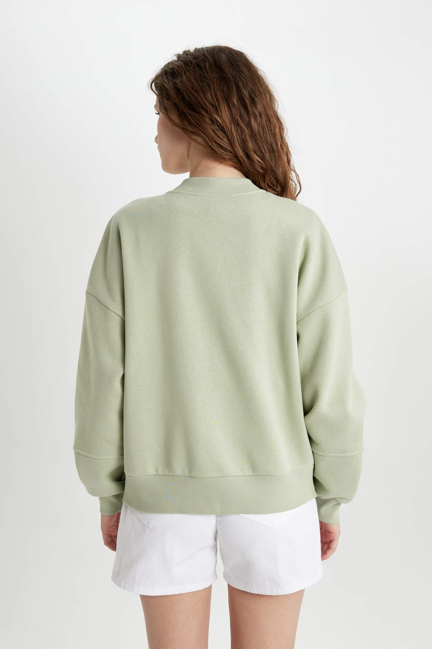 Cardigan Bomber Oversize en Molleton Doux à Col Collège avec Intérieur en Plumes Douces