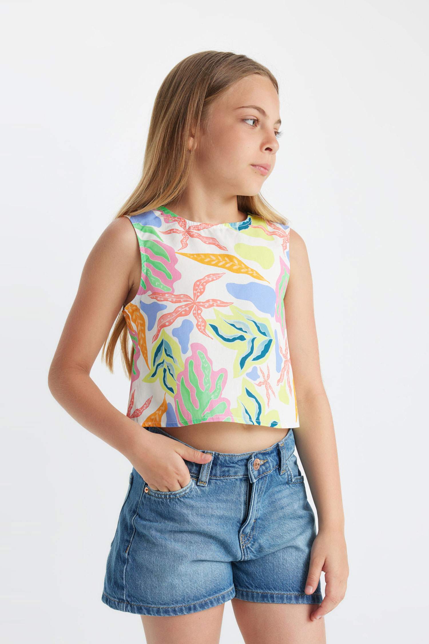 Қыздарға жеңсіз поплин Қысқа жеңді Блуза