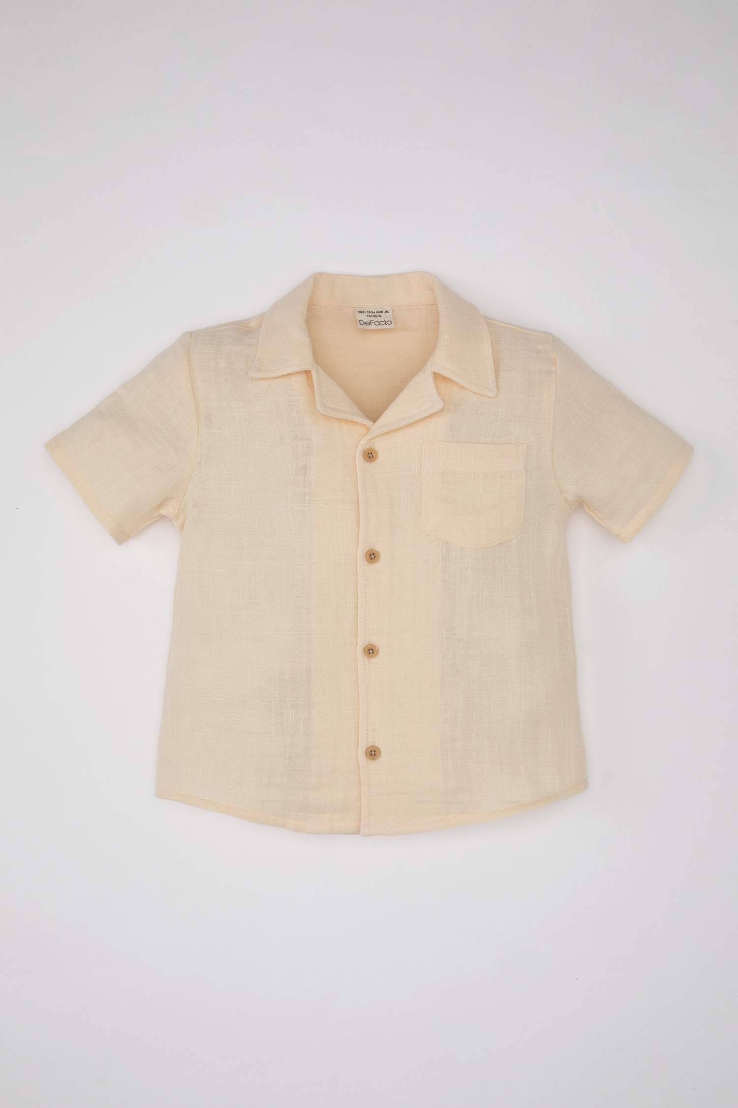 Baby Boy Open Collar Muslin Short Sleeve Shirt