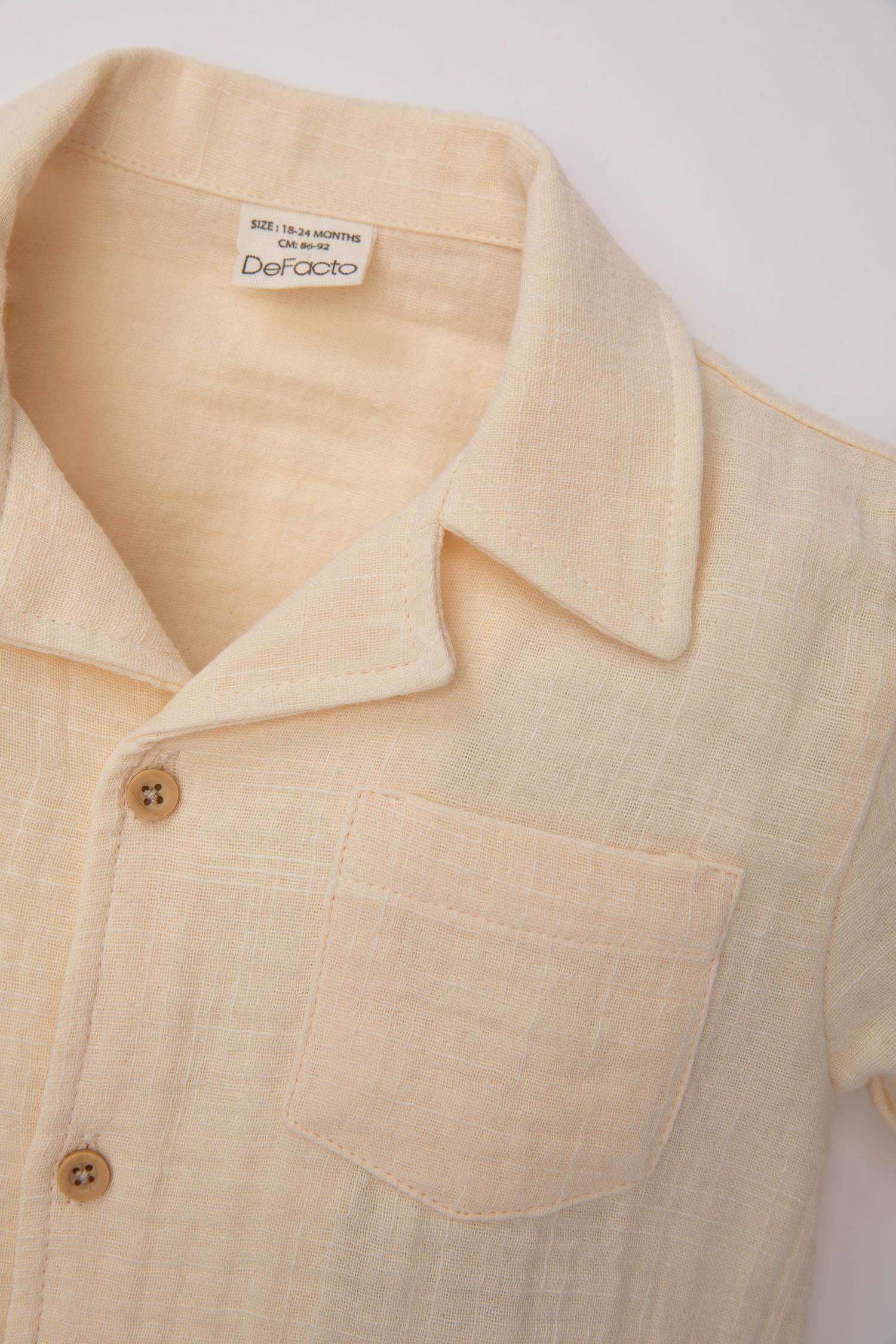 Baby Boy Open Collar Muslin Short Sleeve Shirt