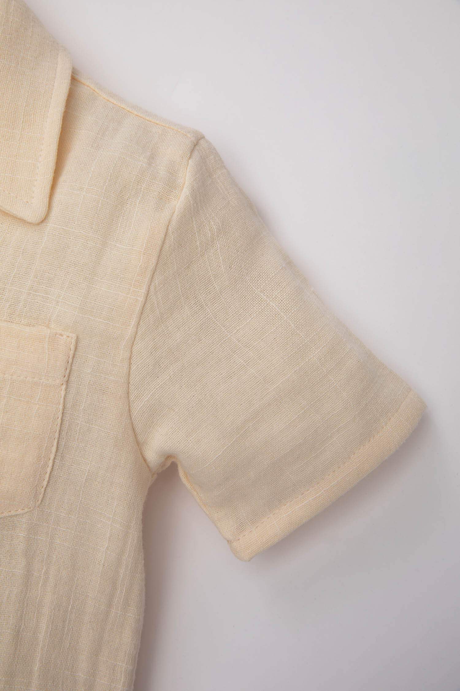 Baby Boy Open Collar Muslin Short Sleeve Shirt