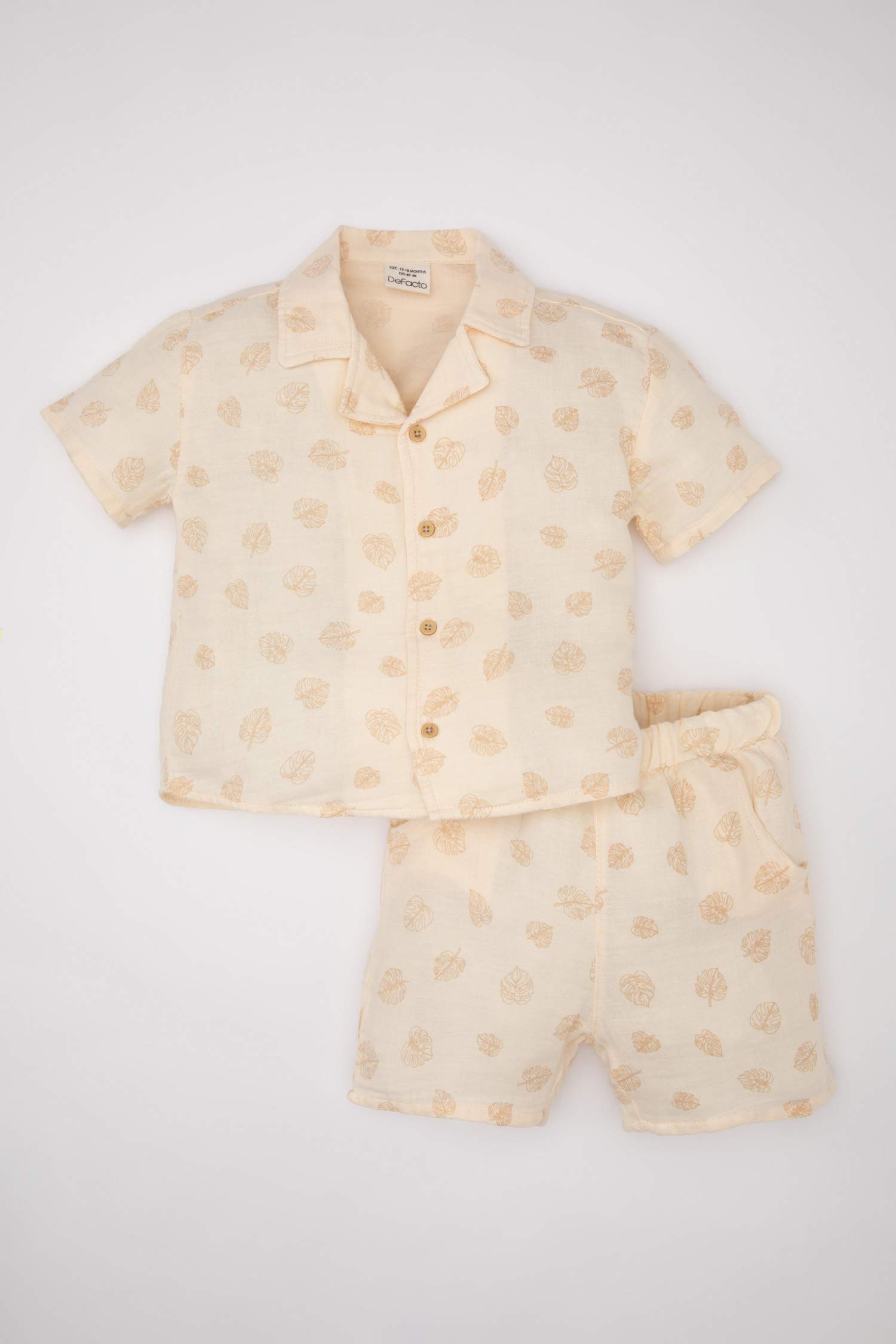 Erkek Bebek 2'li Takım Müslin Desenli Kısa Kollu Gömlek Şort
