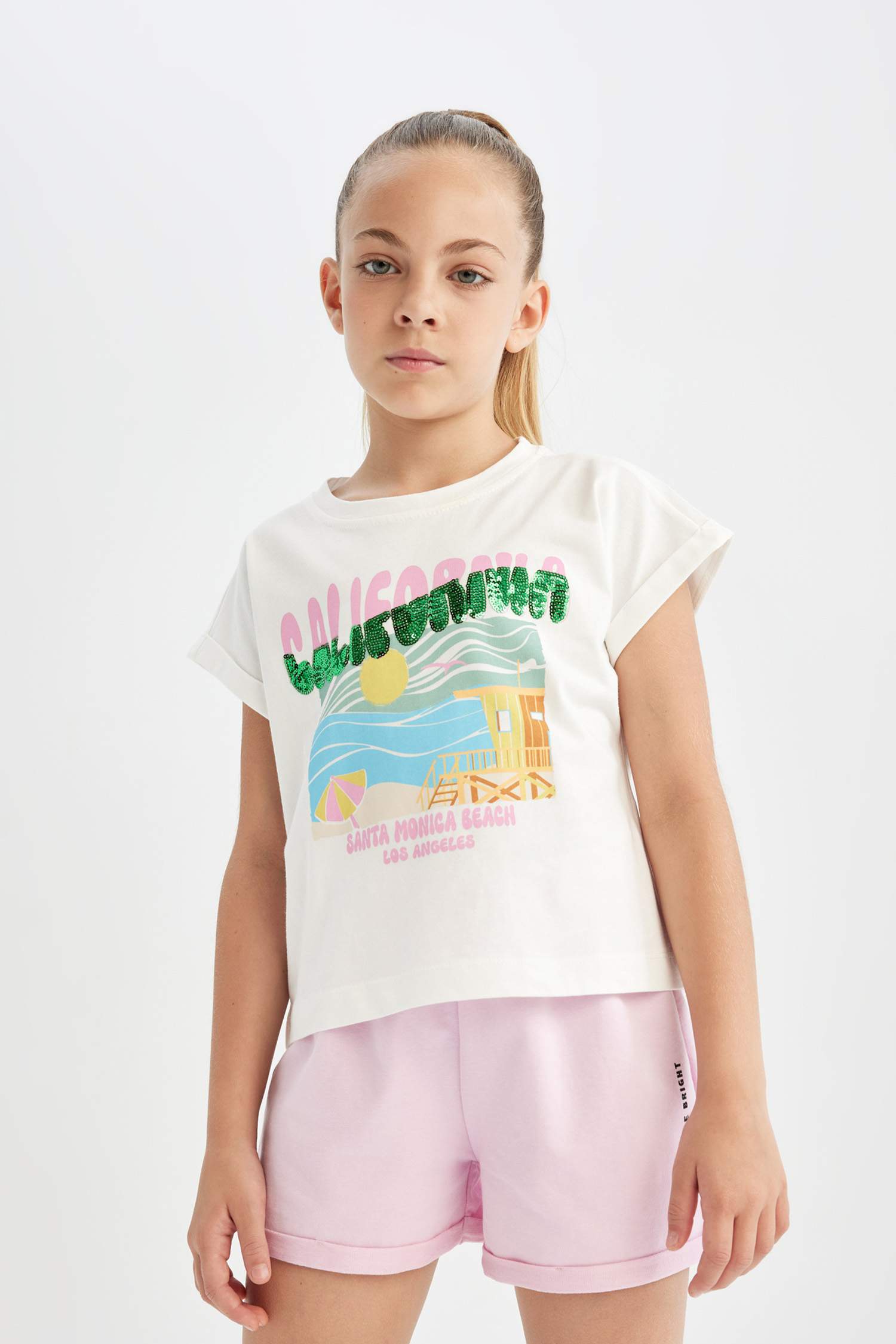 Girl Boxy Fit Crew Neck Tropical Patterned T-Shirt