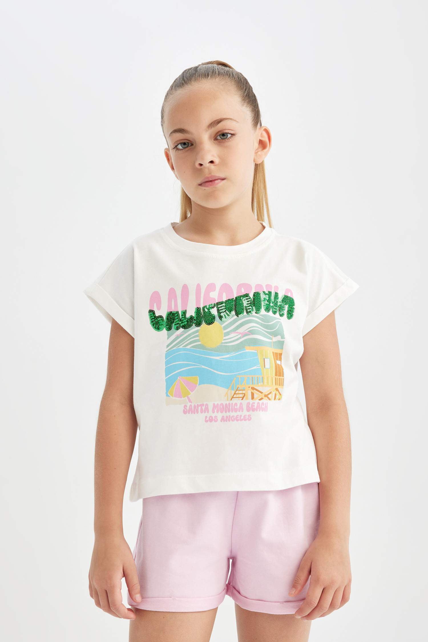Girl Boxy Fit Crew Neck Tropical Patterned T-Shirt