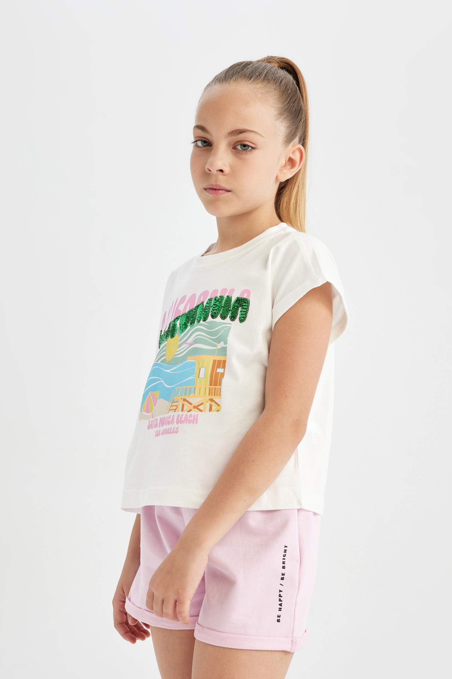 Girl Boxy Fit Crew Neck Tropical Patterned T-Shirt
