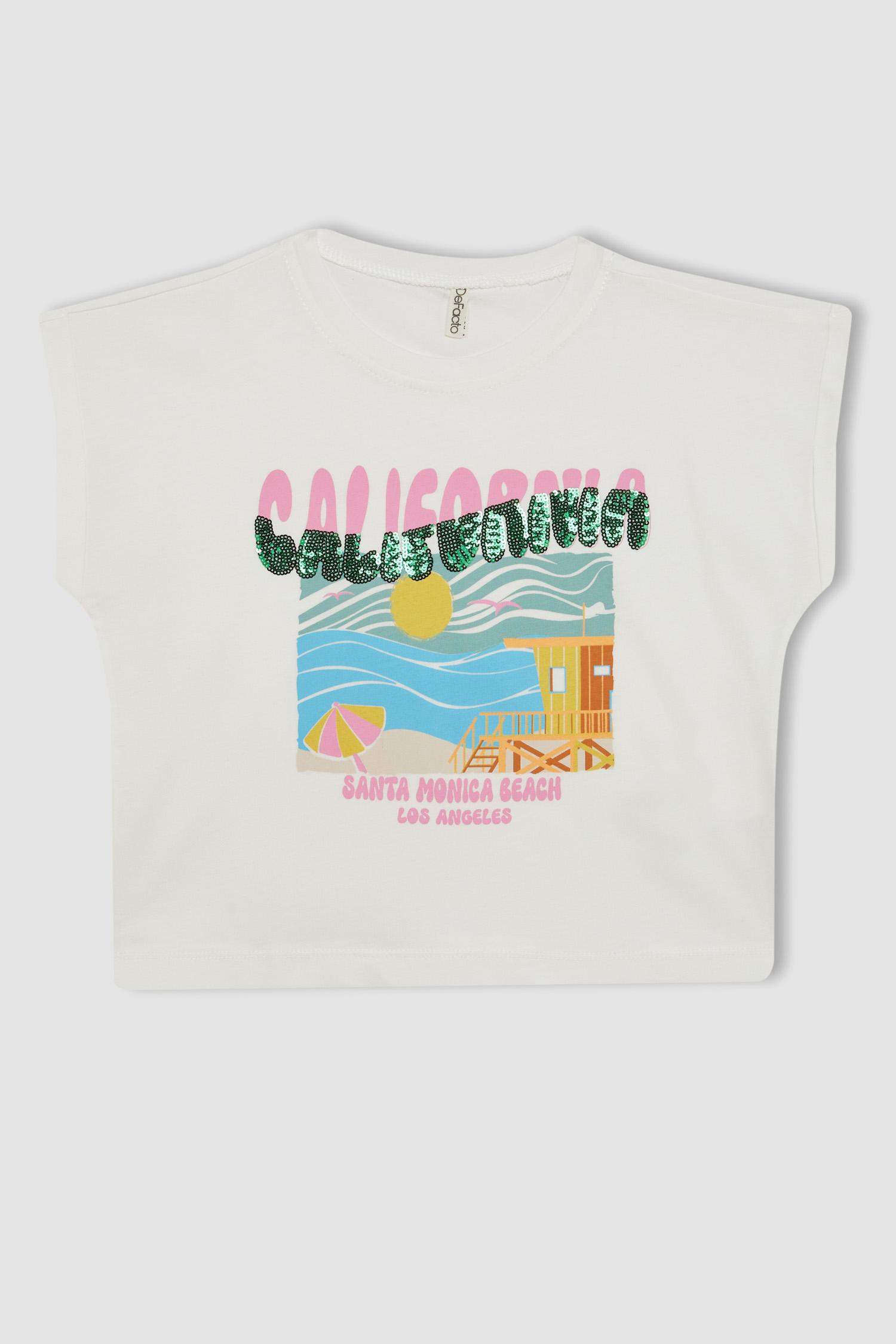 Girl Boxy Fit Crew Neck Tropical Patterned T-Shirt