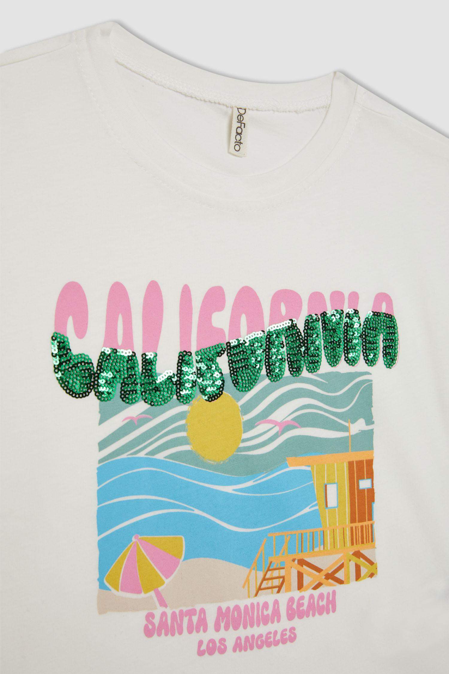 Girl Boxy Fit Crew Neck Tropical Patterned T-Shirt