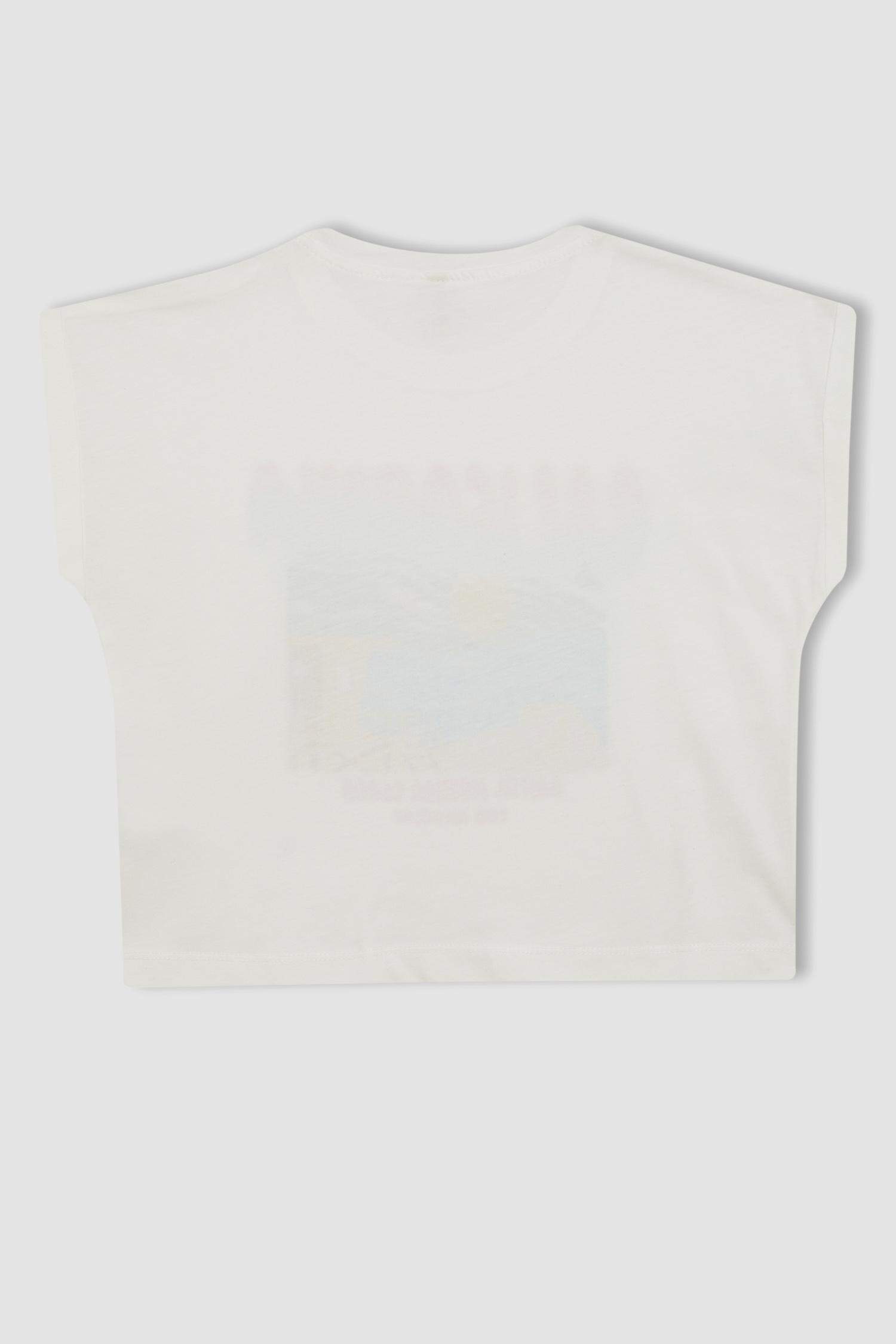 Girl Boxy Fit Crew Neck Tropical Patterned T-Shirt