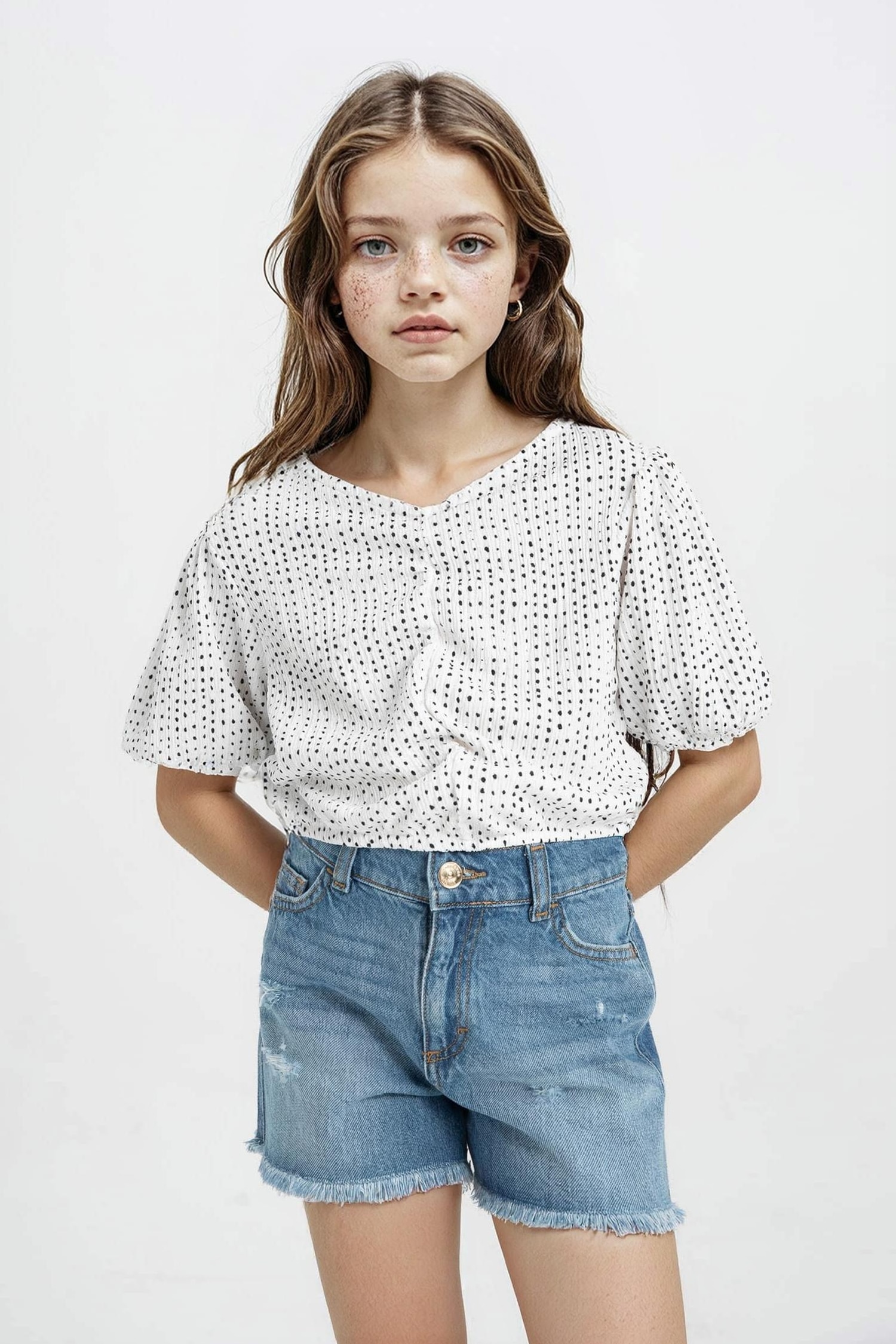 Girl Relax Fit Crinkle Fabric T-Shirt