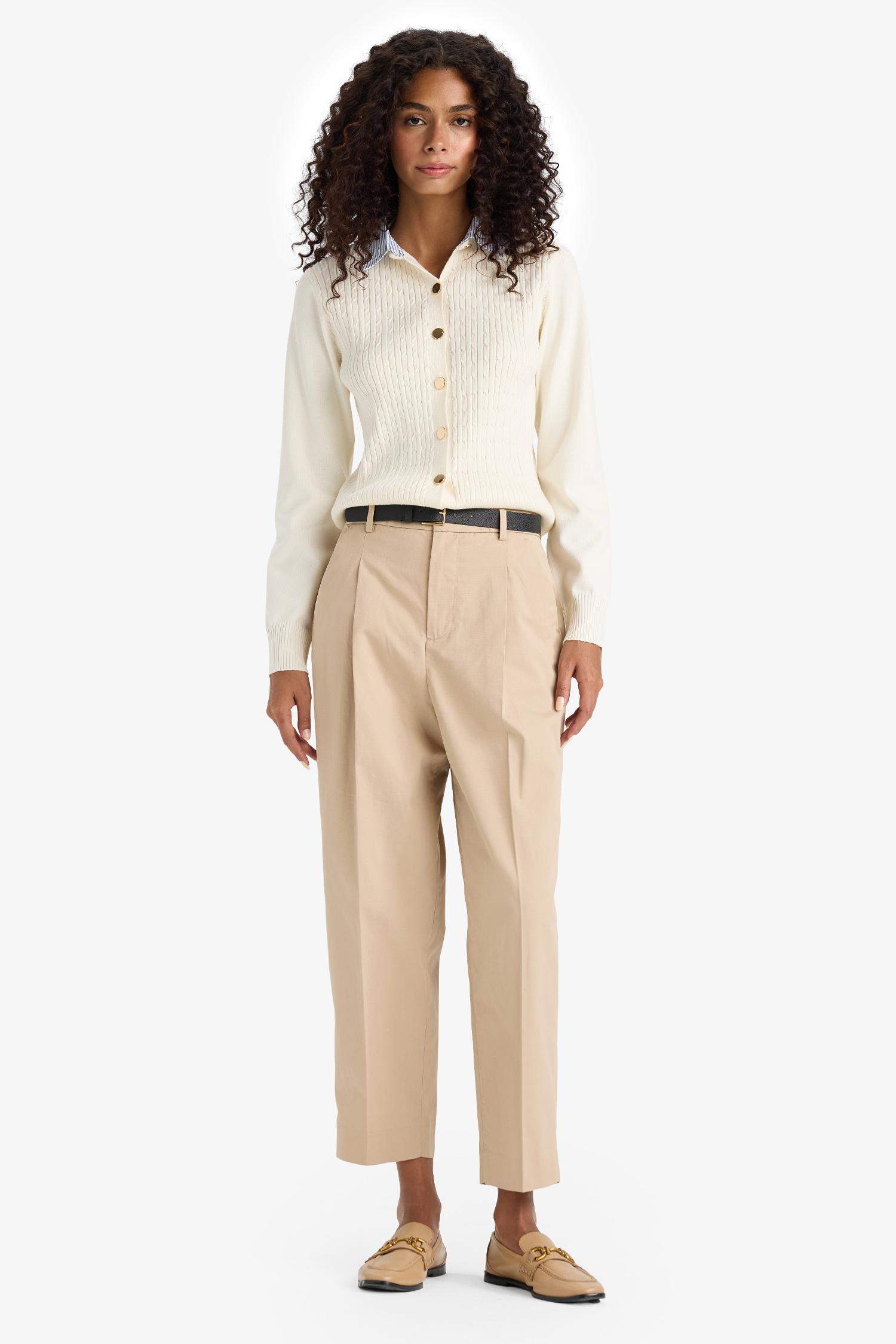 Carrot Fit High Waist Belted Crop Trousers