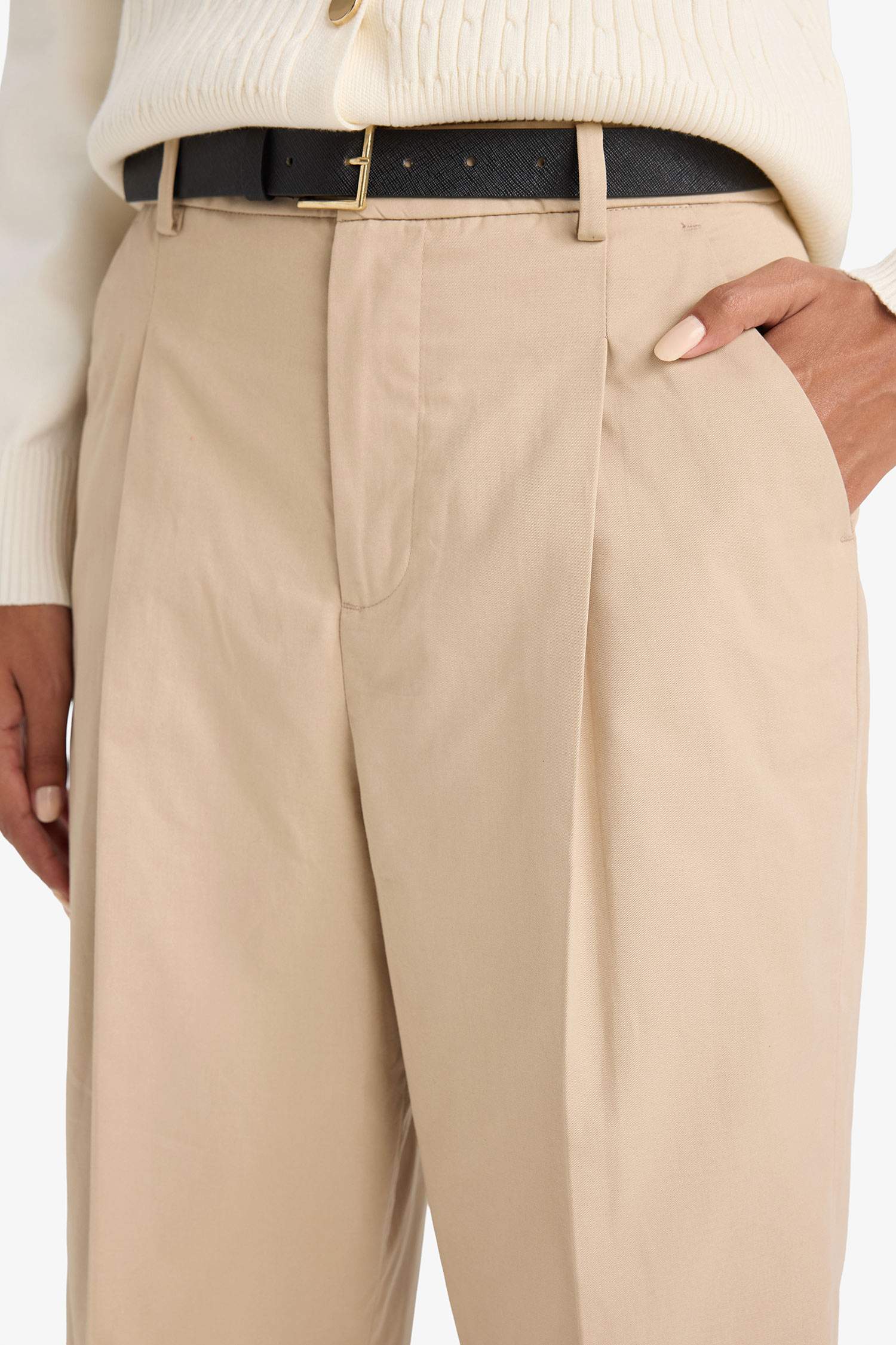 Carrot Fit High Waist Belted Crop Trousers