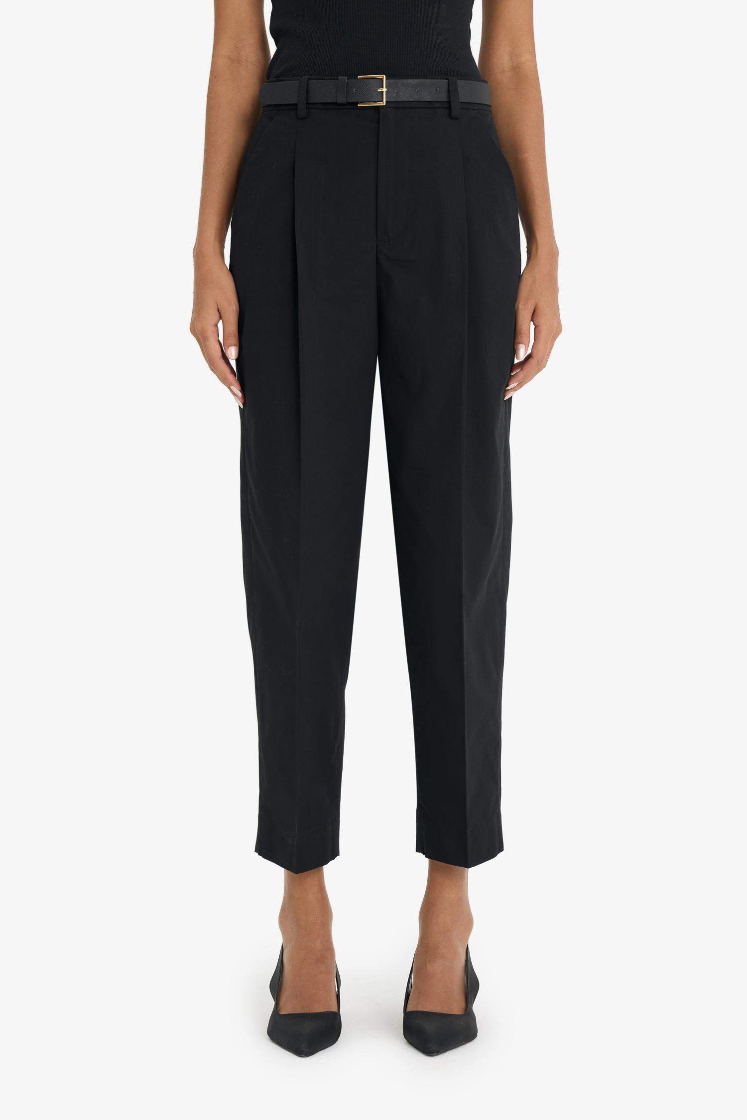 Carrot Fit High Waist Belted Crop Trousers