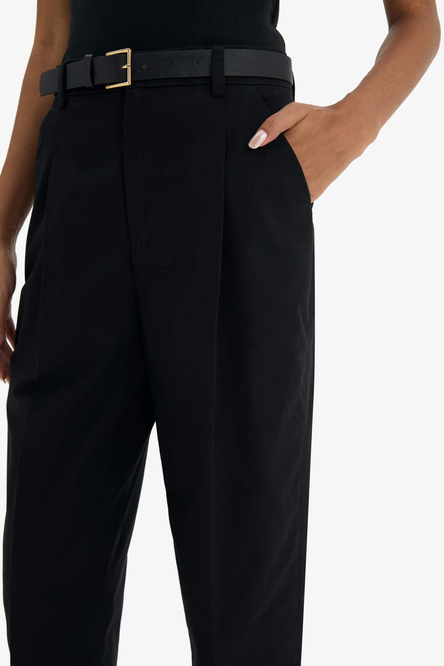 Carrot Fit High Waist Belted Crop Trousers