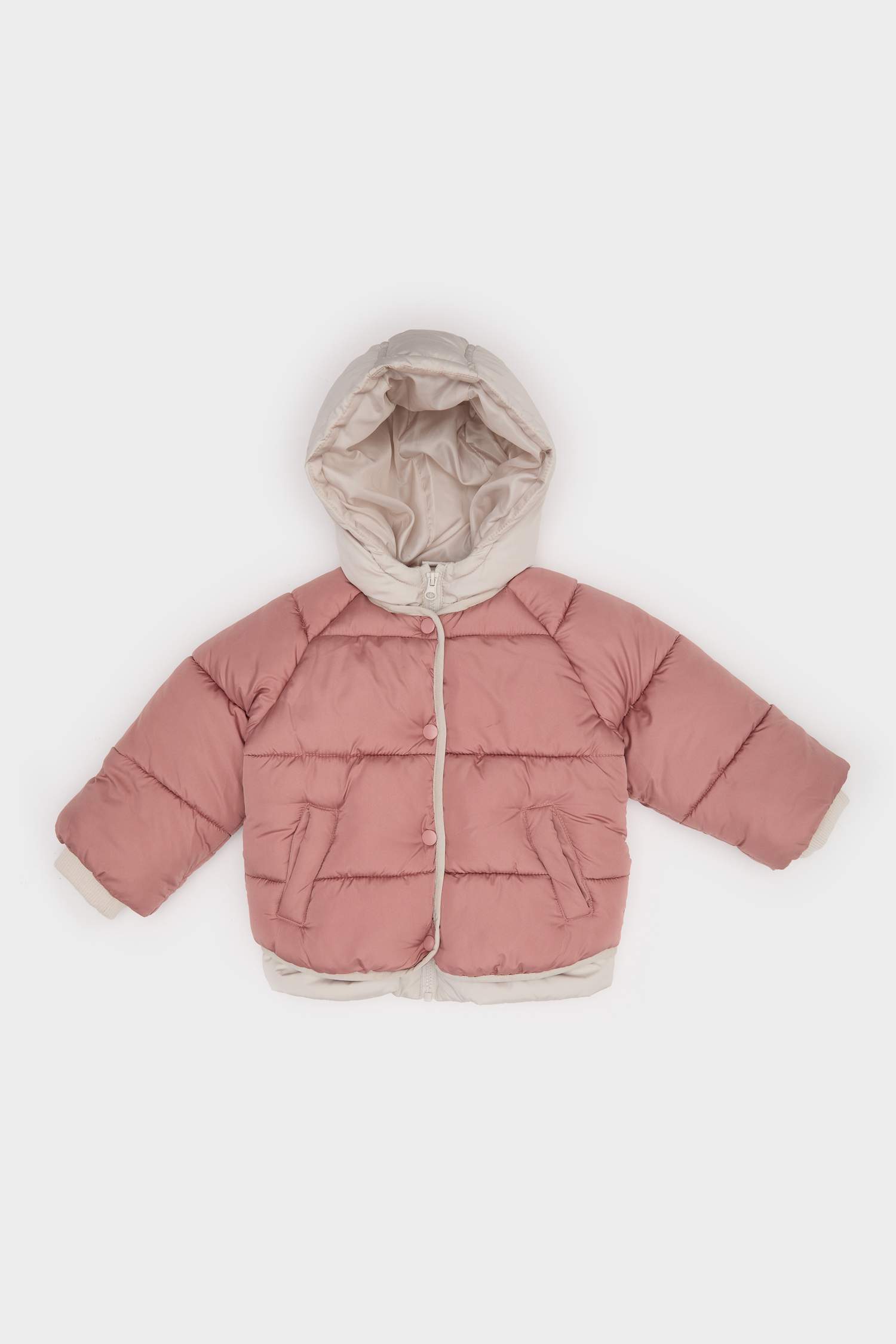 Baby Girl Windproof Hooded Zippered Puffer Jacket