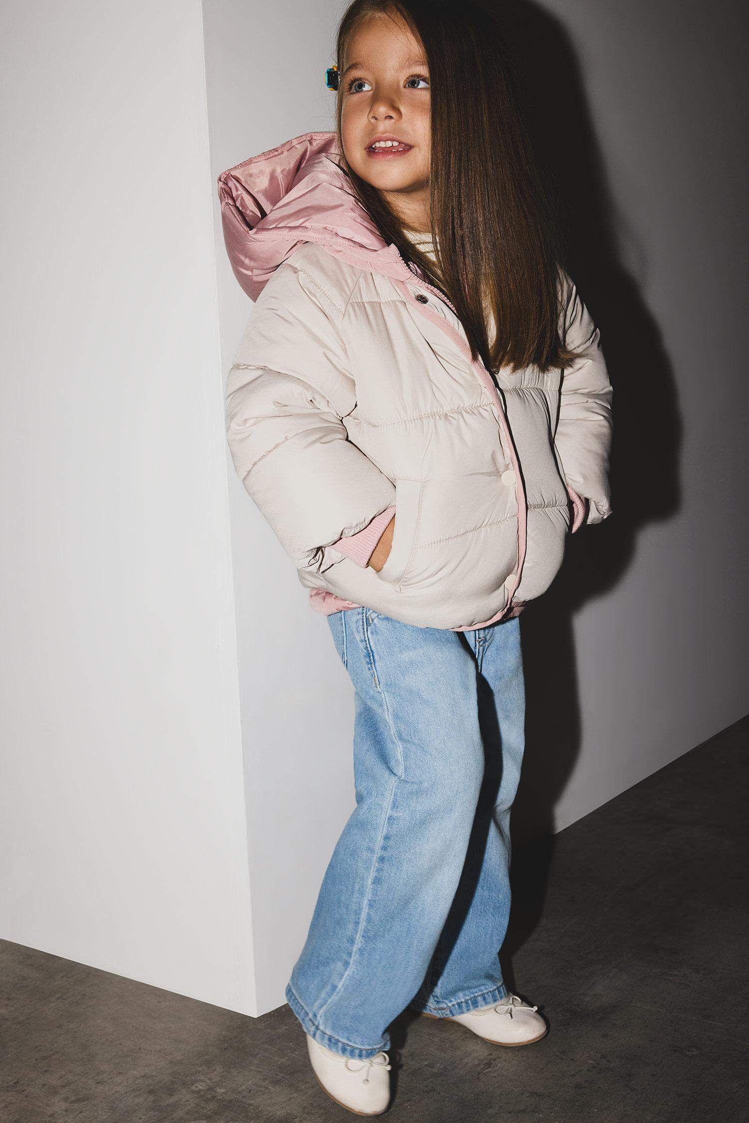 Baby Girl Hooded Zippered Multicolored Puffer Jacket