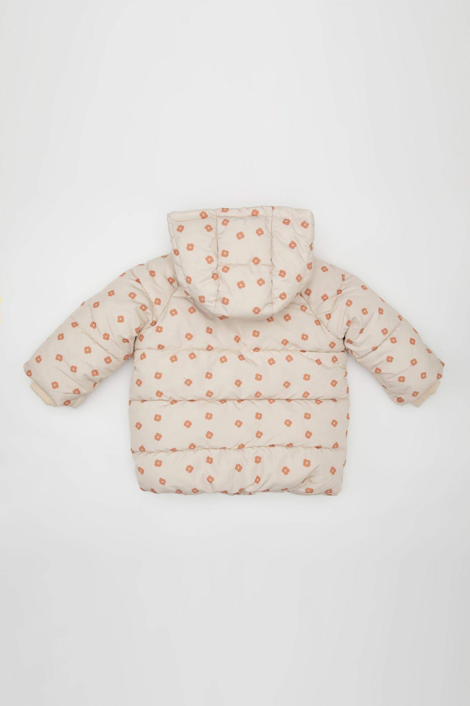 Kız Bebek Çiçekli Kapüşonlu Şişme Mont