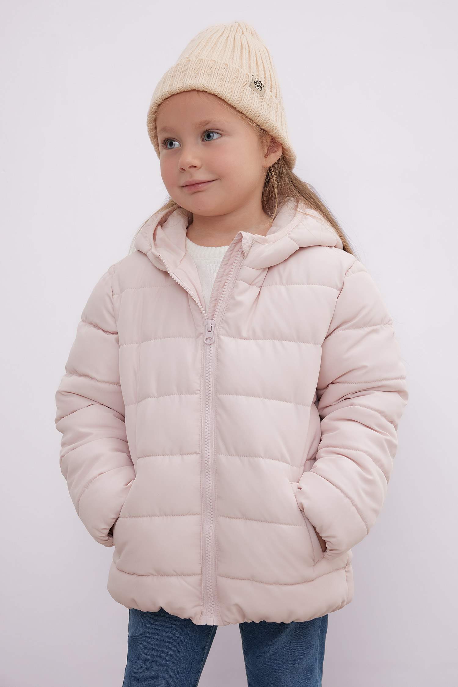 Kız Bebek Su itici Beli Lastikli Kapüşonlu Fermuarlı Şişme Mont