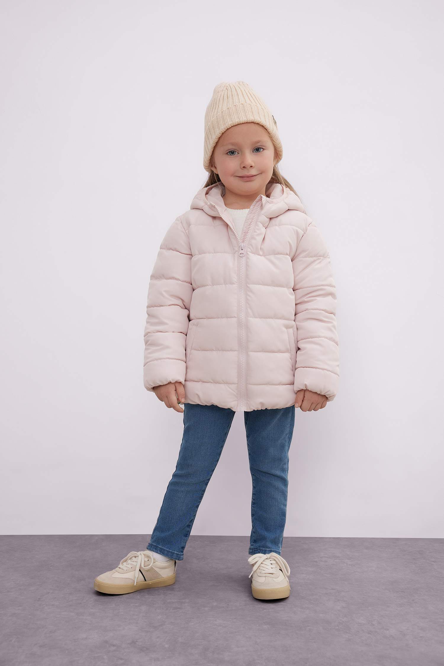 Kız Bebek Su itici Beli Lastikli Kapüşonlu Fermuarlı Şişme Mont