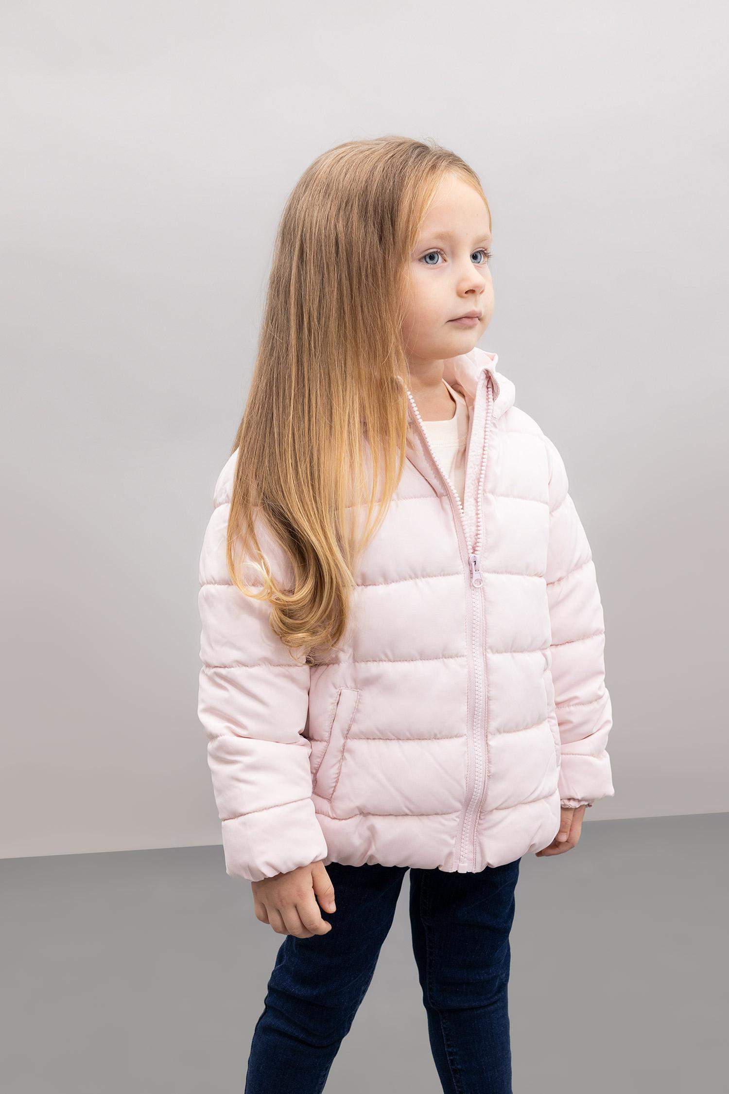 Kız Bebek Su itici Beli Lastikli Kapüşonlu Fermuarlı Şişme Mont