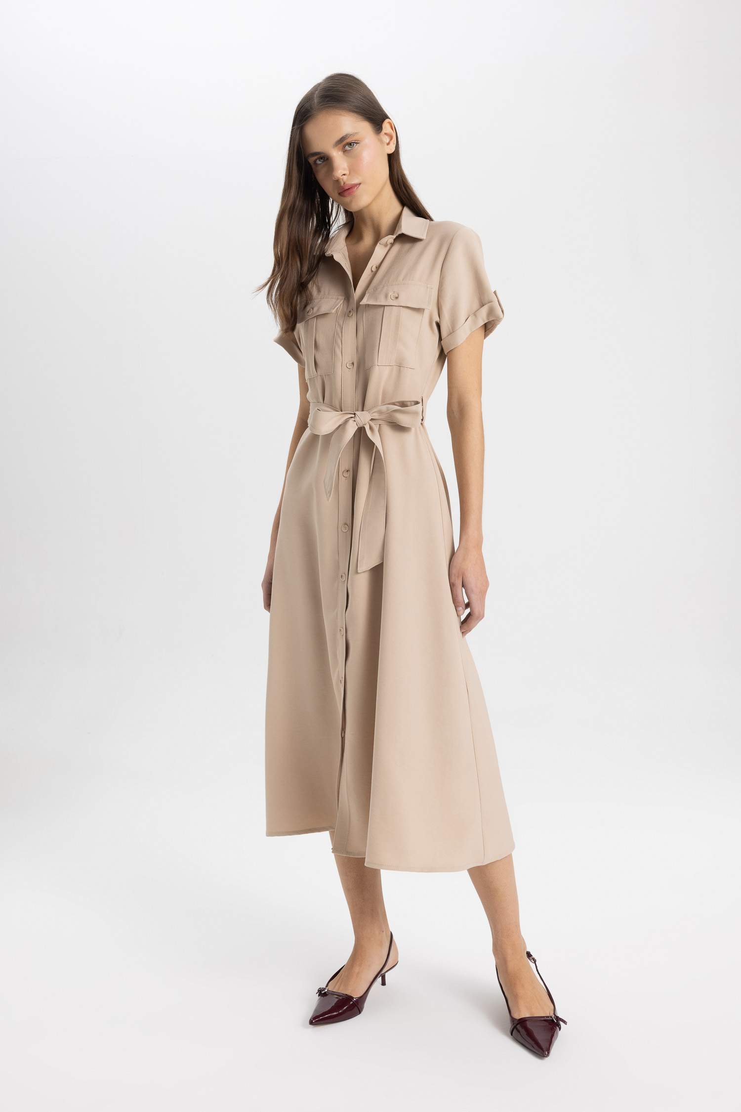 Shirt Collar Midi Dress