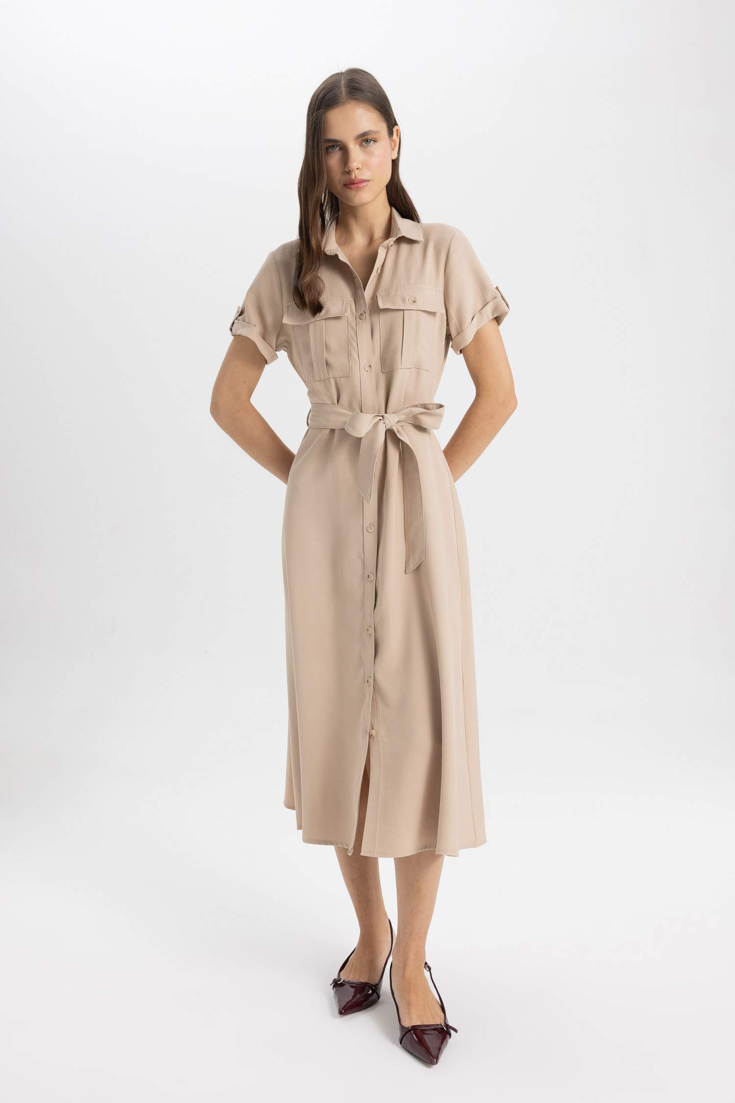 Shirt Collar Midi Dress