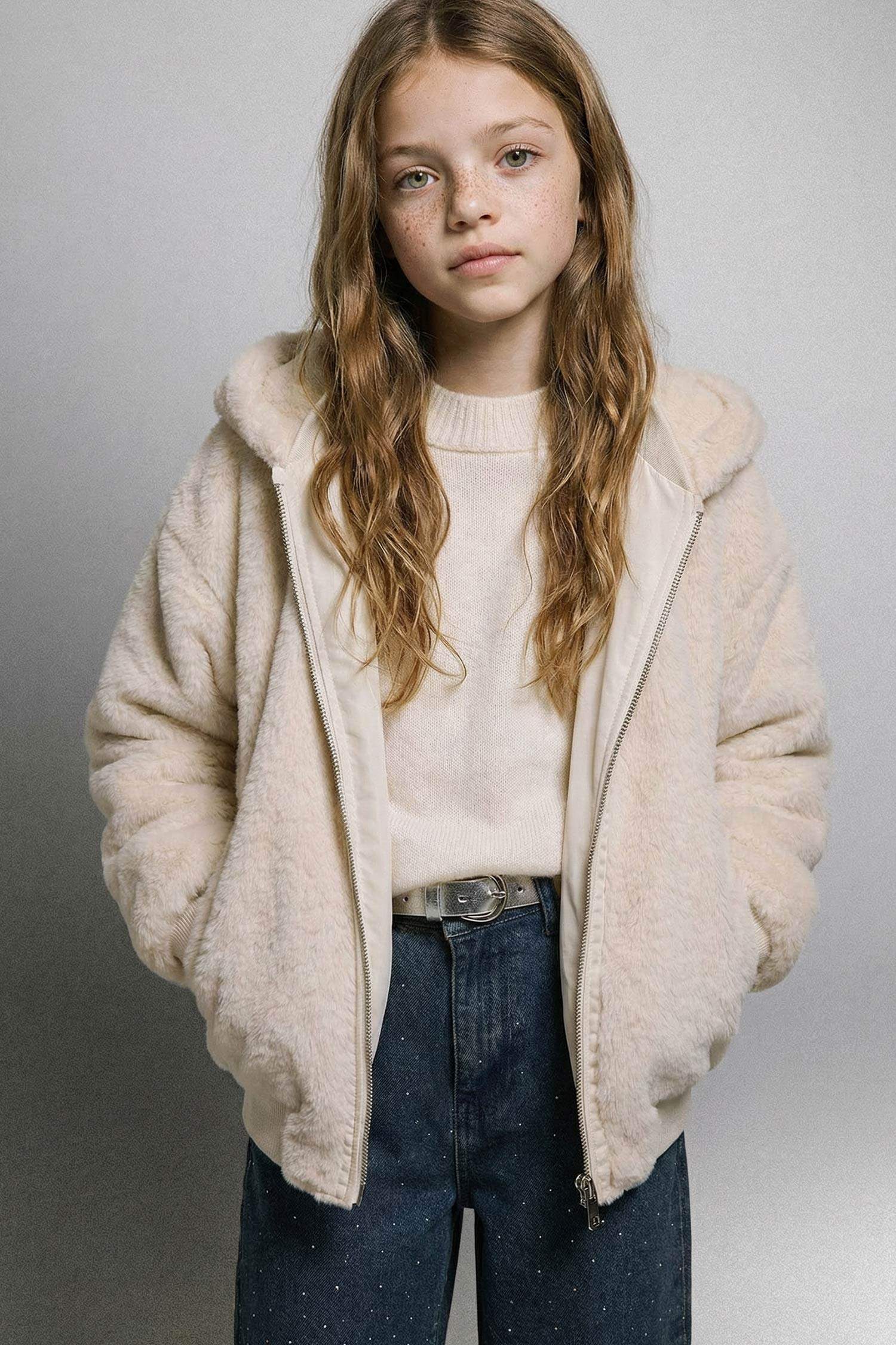 جاكيت دودون ذو وجهين بغطاء للرأس