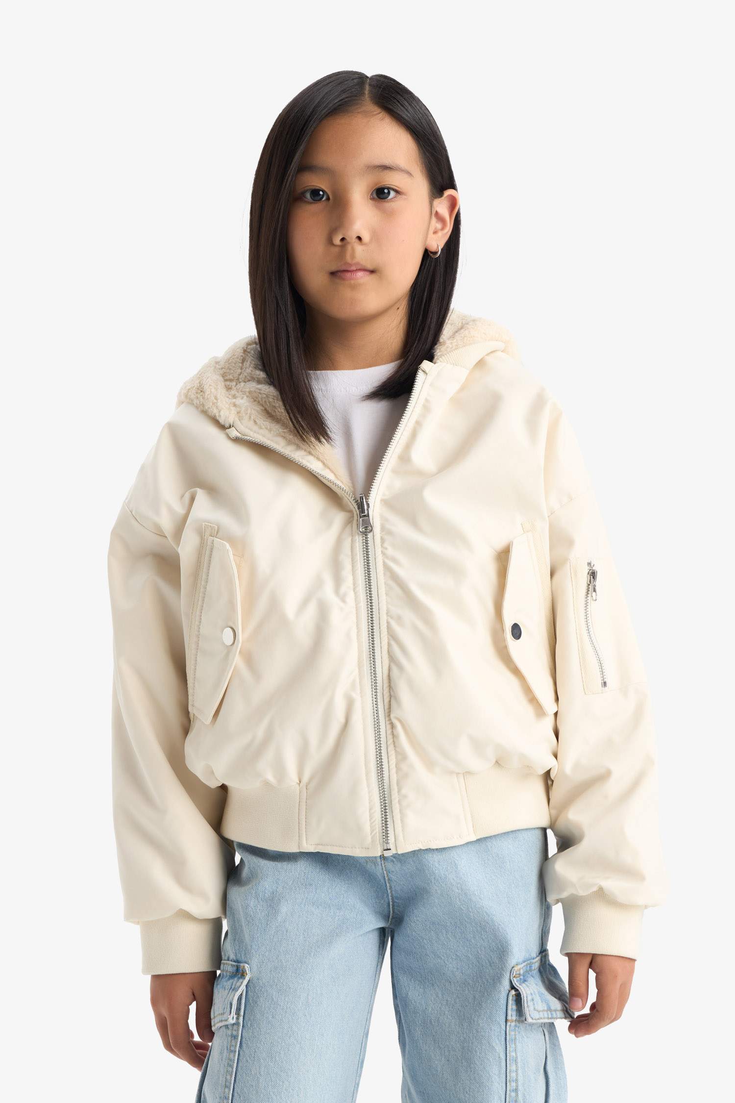 Kız Çocuk Çift Taraflı Kapüşonlu Mont