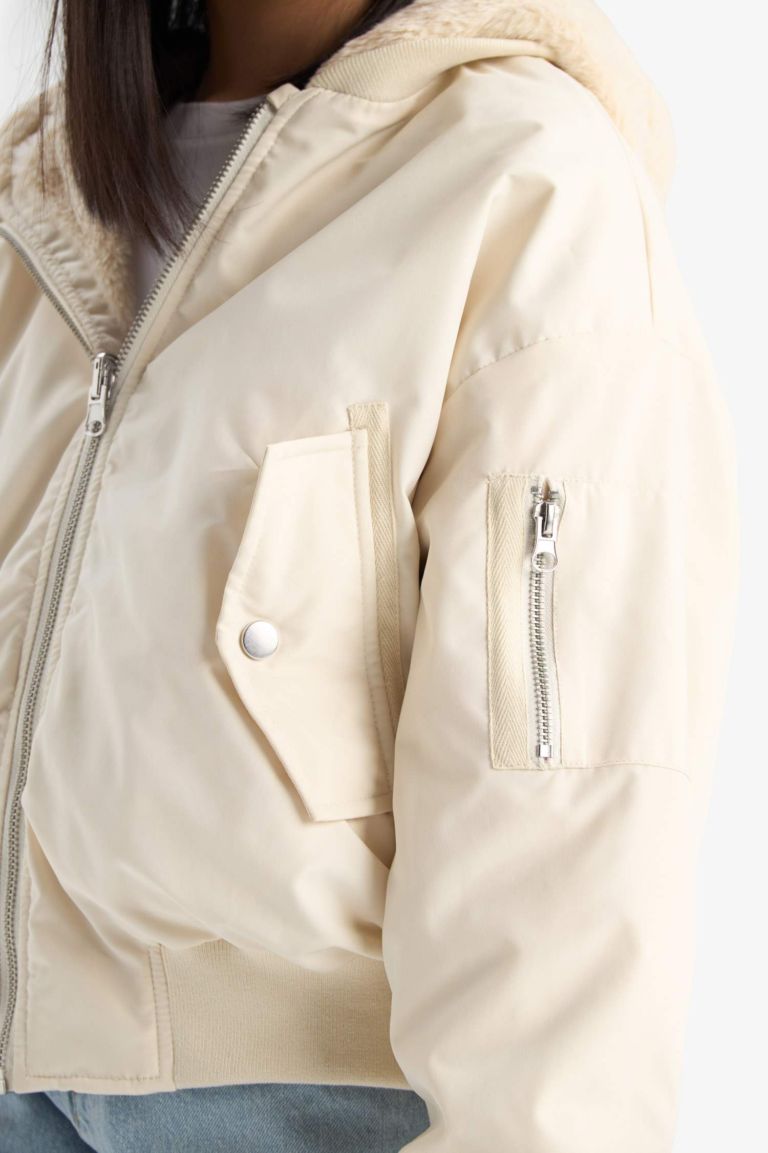 Kız Çocuk Çift Taraflı Kapüşonlu Mont