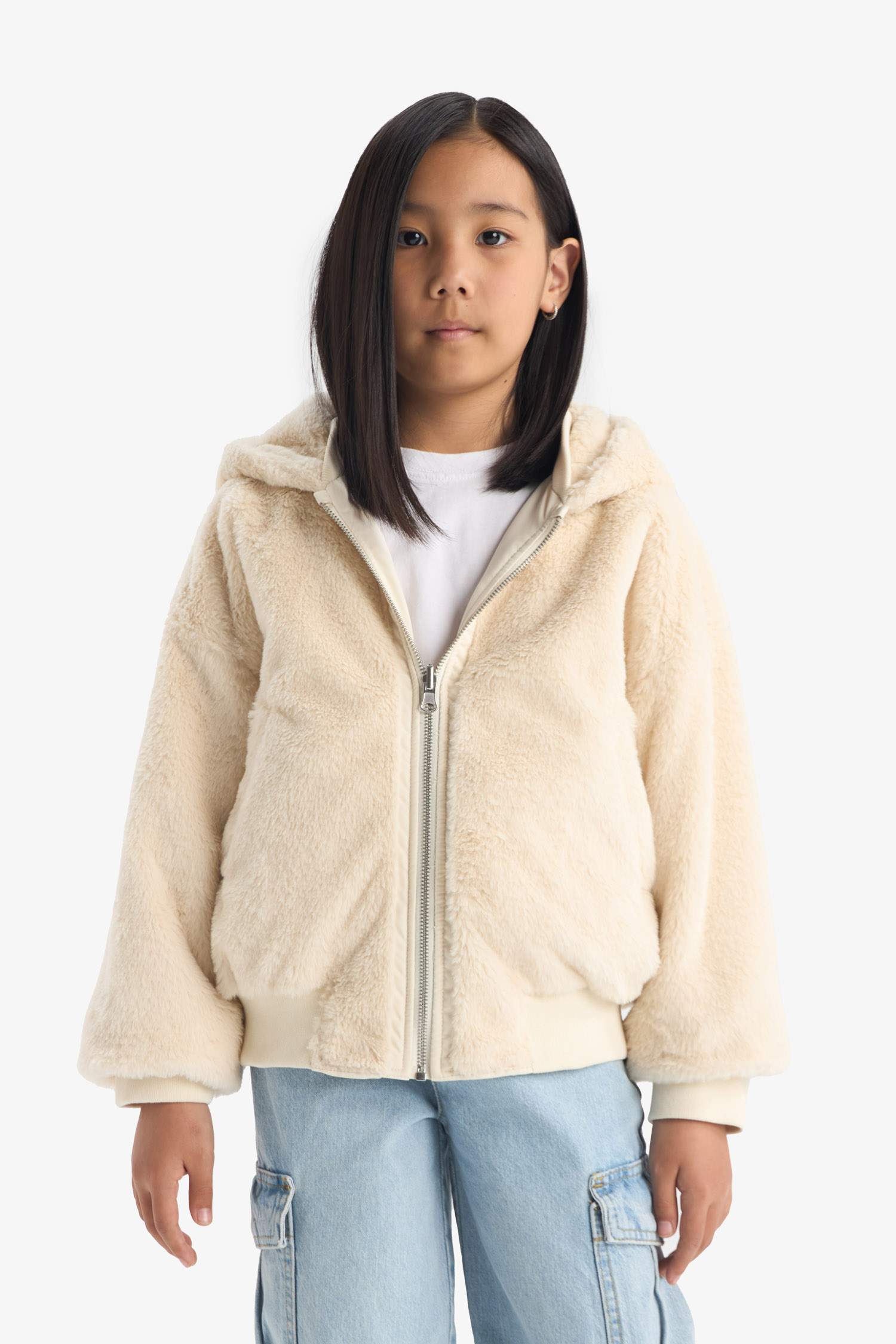 Kız Çocuk Çift Taraflı Kapüşonlu Mont