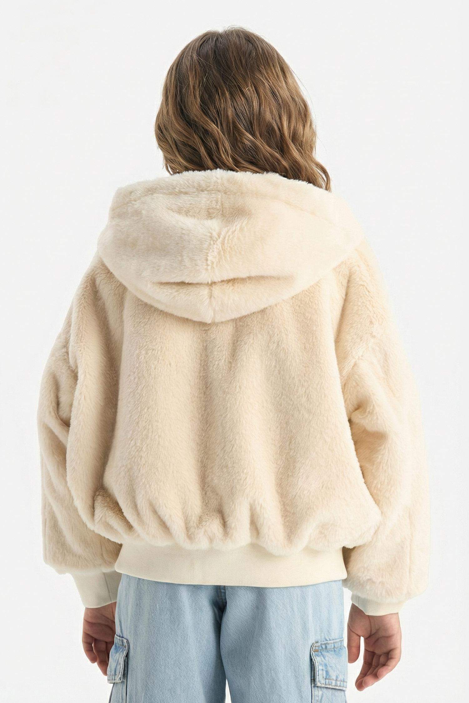 جاكيت بناتي ذو وجهين بغطاء للرأس