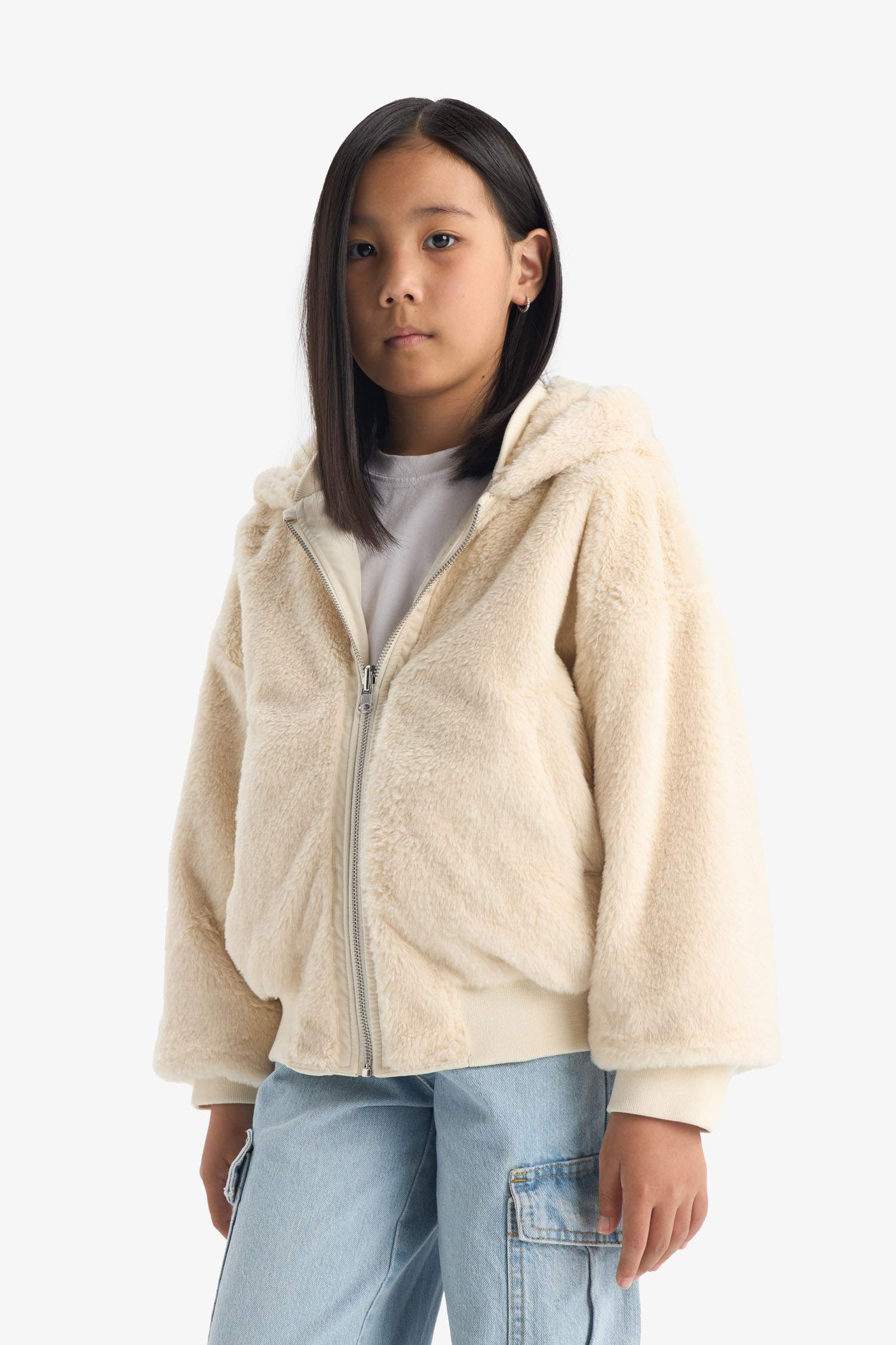 Kız Çocuk Çift Taraflı Kapüşonlu Mont