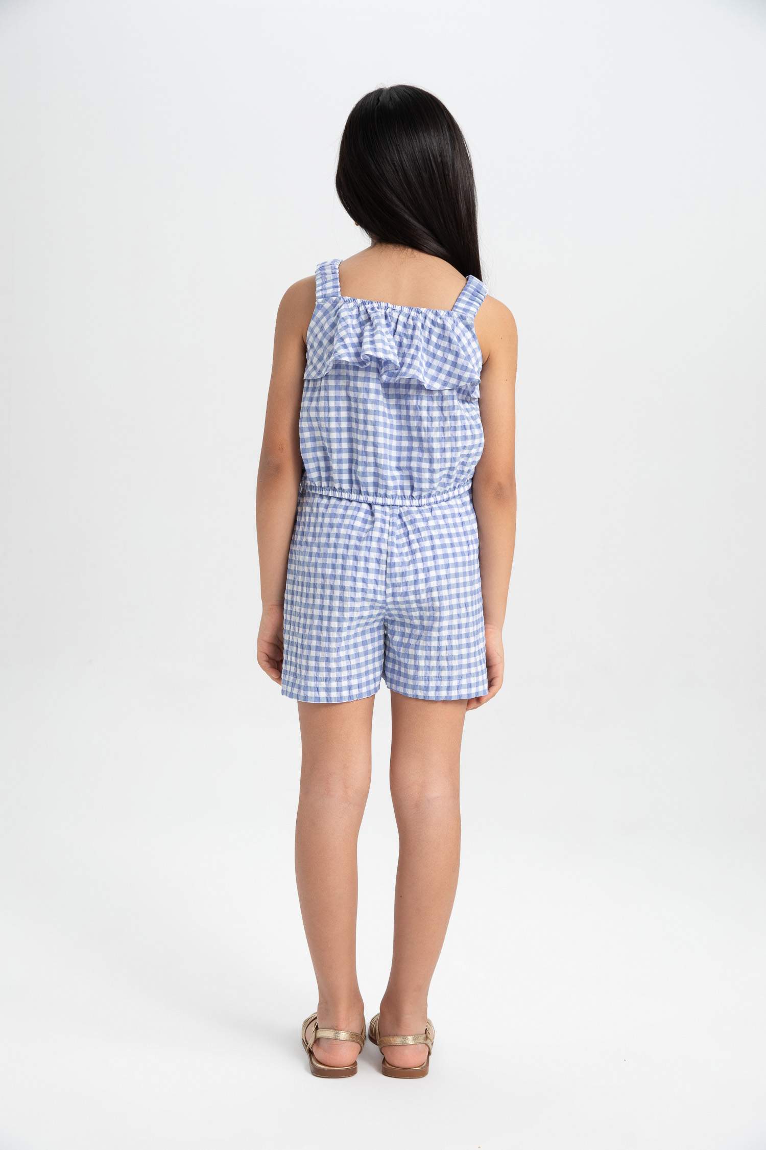 Girl Crinkle Strap Blouse and Shorts 2 Piece Set