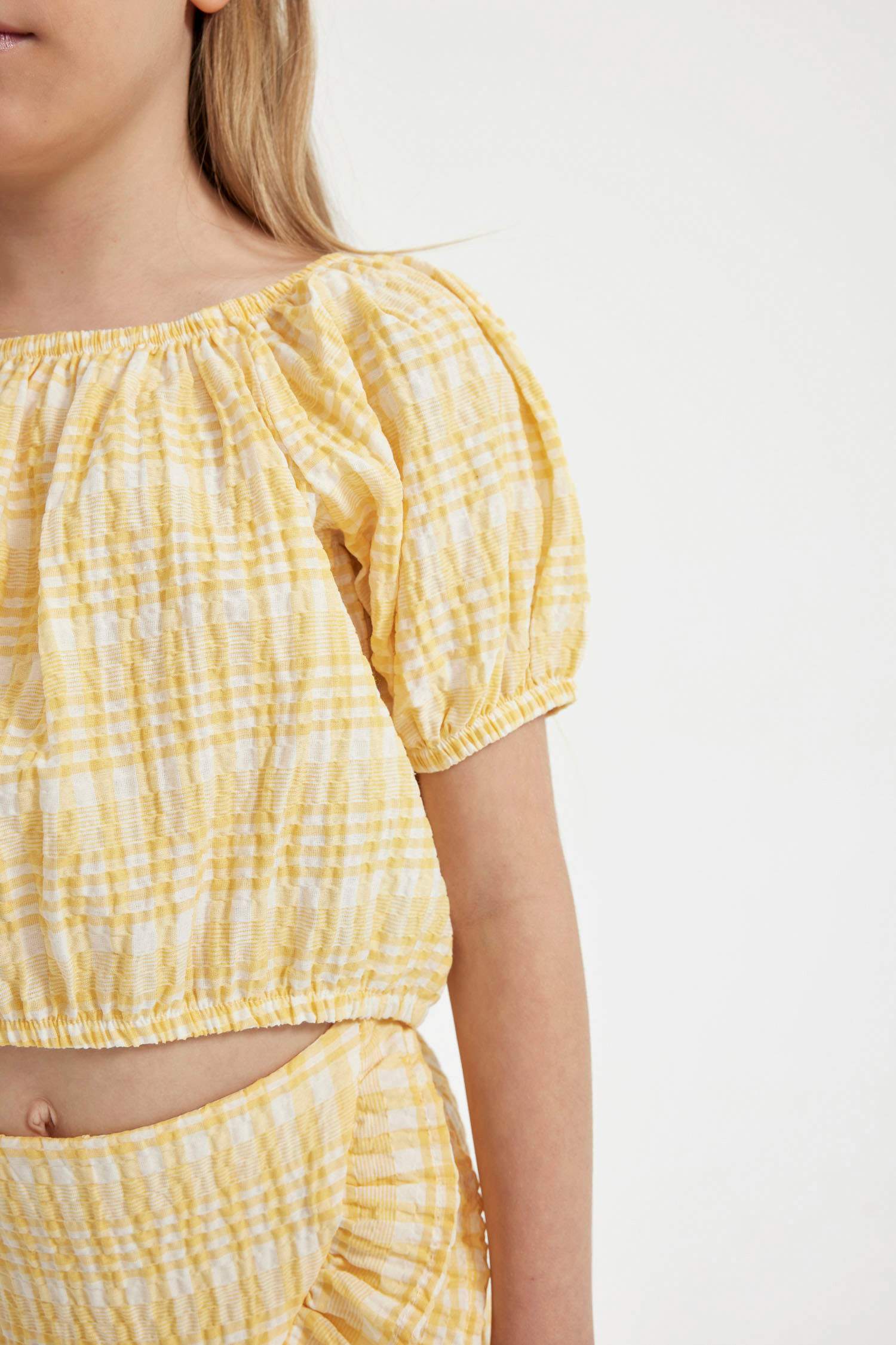 Kız Çocuk 2'li Takım Krinkıl Kısa Kollu Bluz Şort Etek