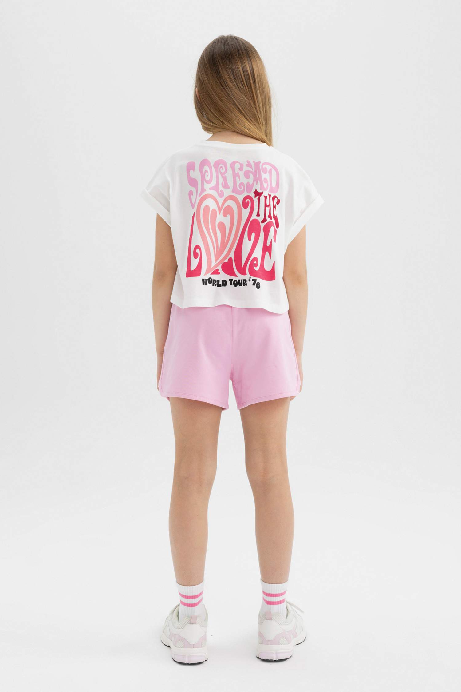 Kız Çocuk 2'li Takım Baskılı Kısa Kollu Tişört Şort