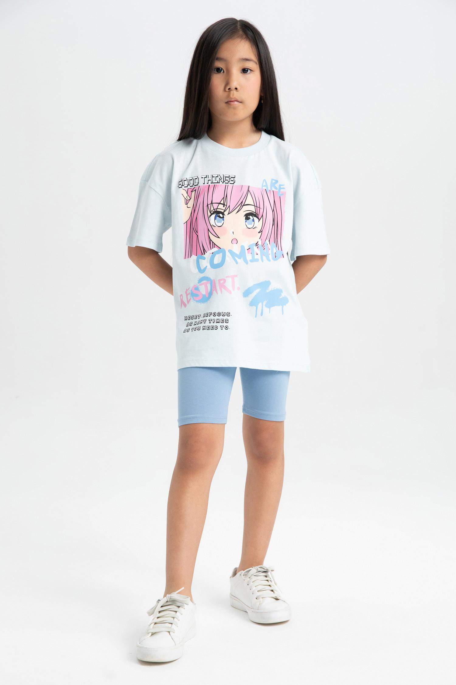 سيت بناتي شورت تيشيرت قصة مريحة - قطعتين