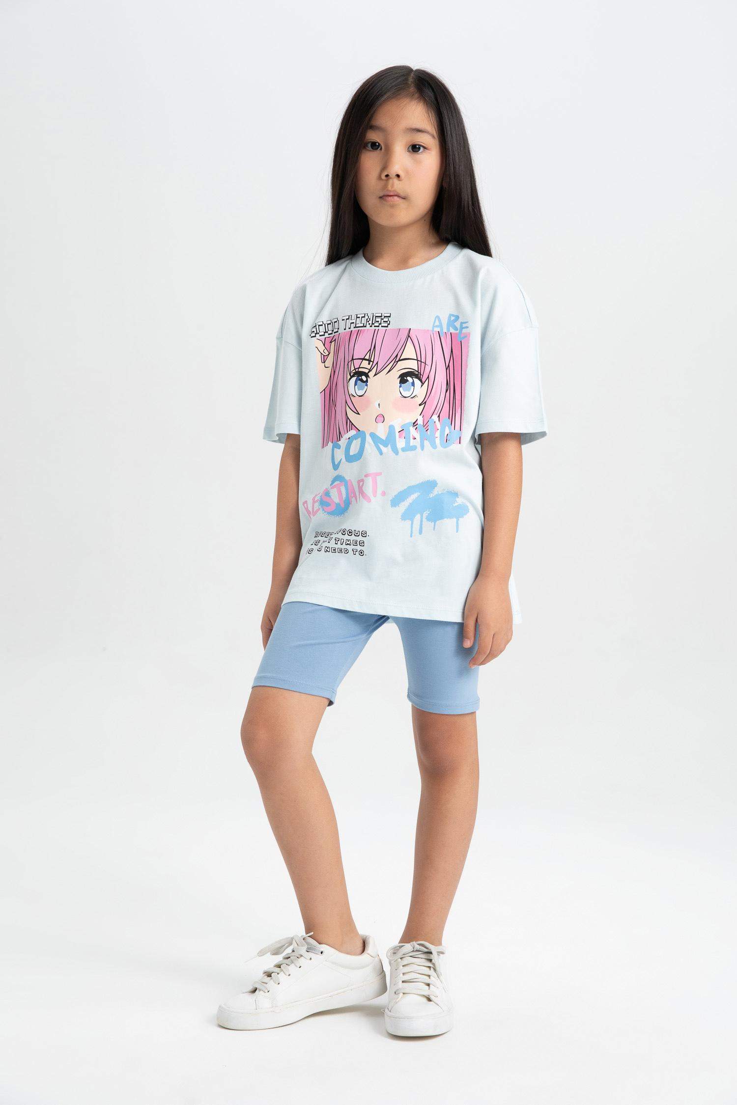 سيت بناتي شورت تيشيرت قصة مريحة - قطعتين