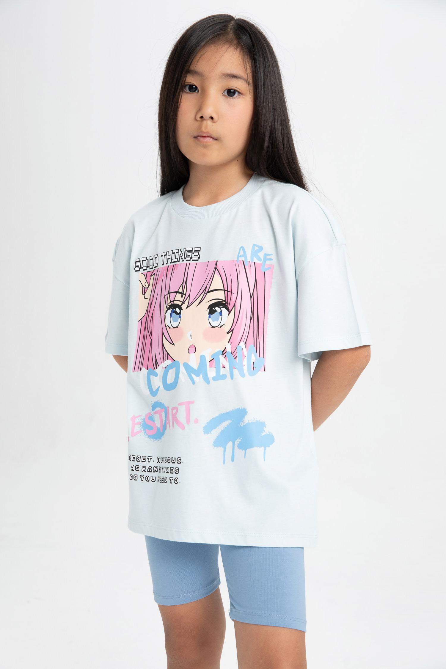 سيت بناتي شورت تيشيرت قصة مريحة - قطعتين