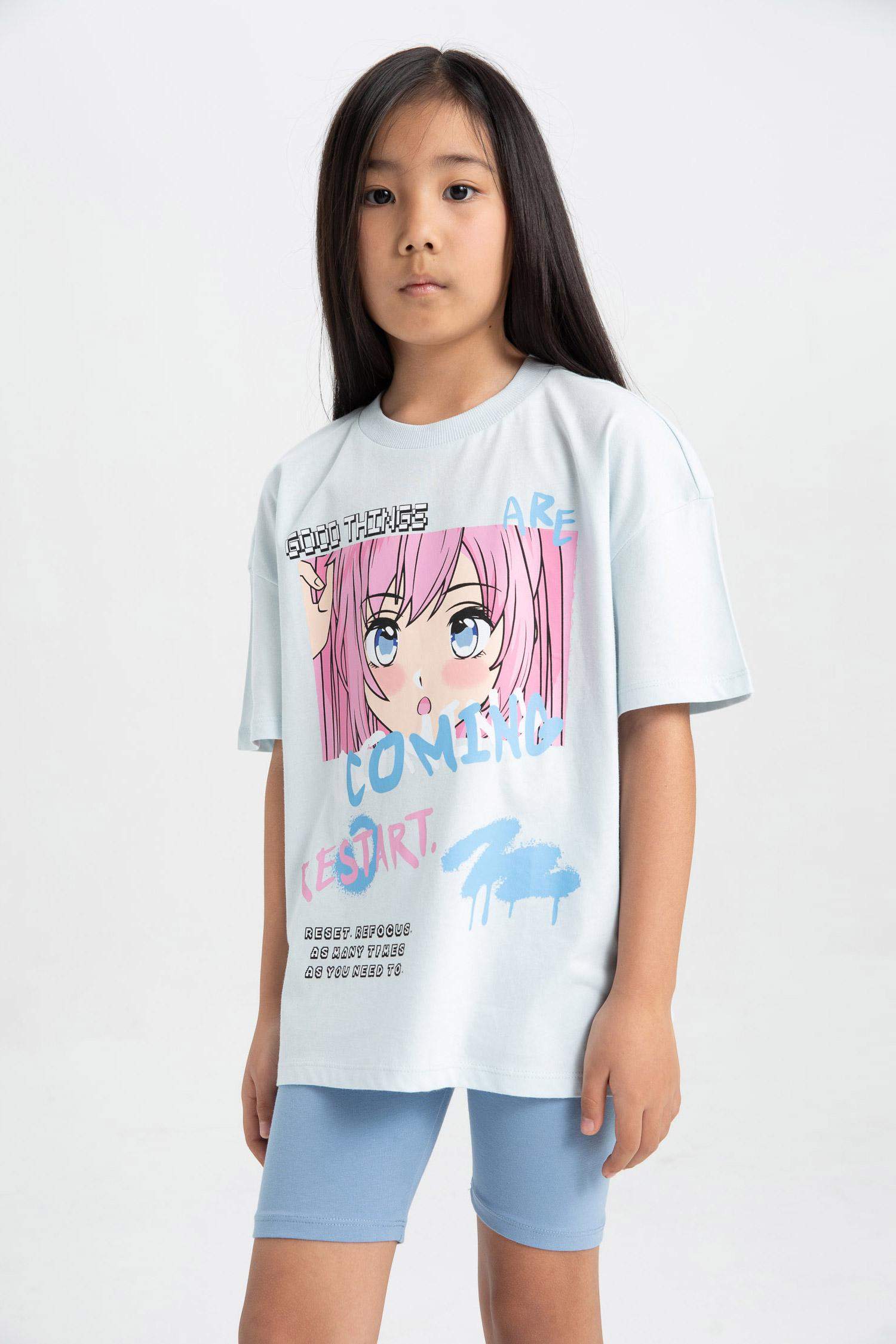 سيت بناتي شورت تيشيرت قصة مريحة - قطعتين