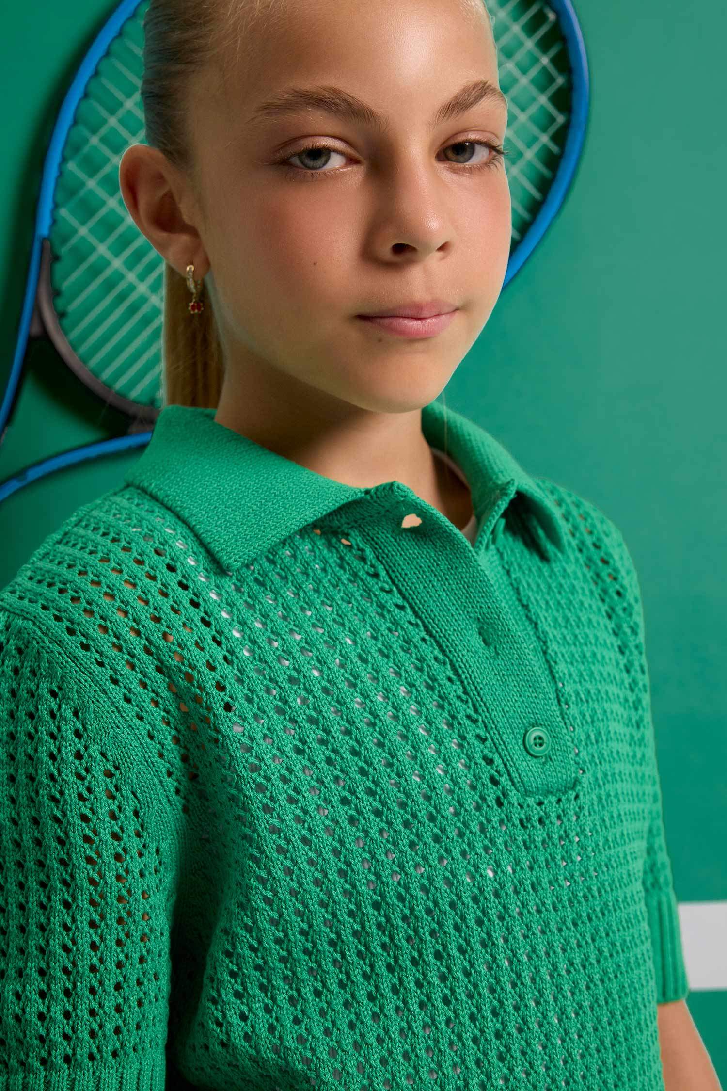 Pull en tricot à Col Polo pour Fille