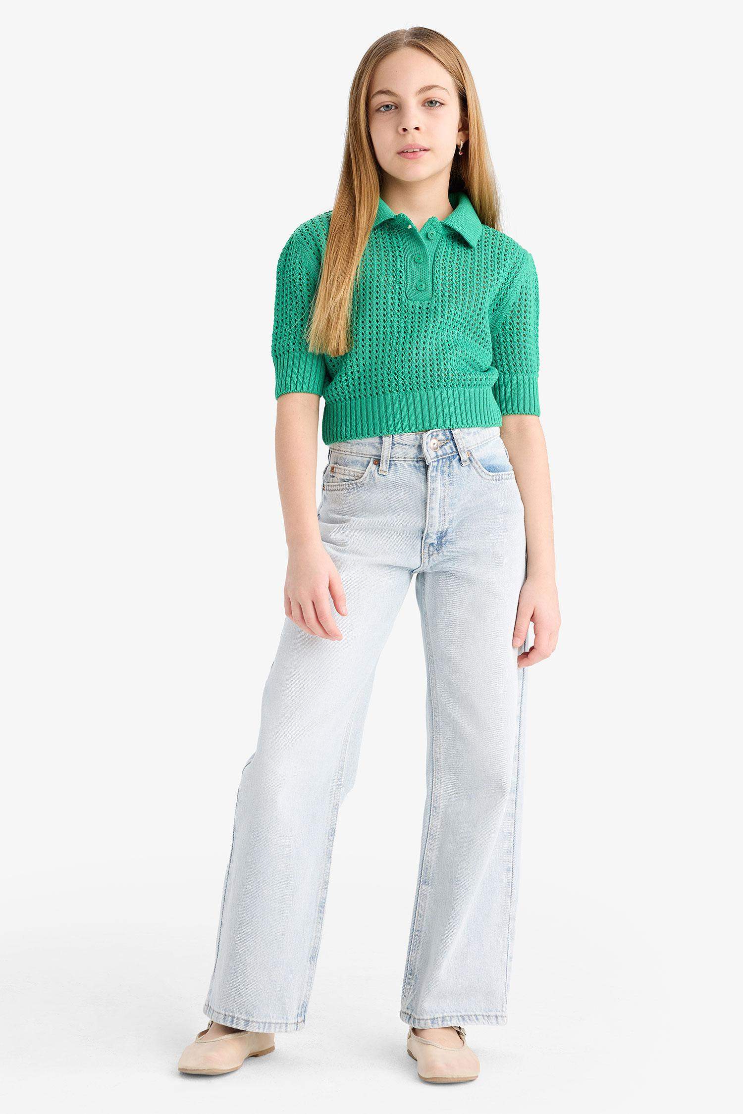 Pull en tricot à Col Polo pour Fille