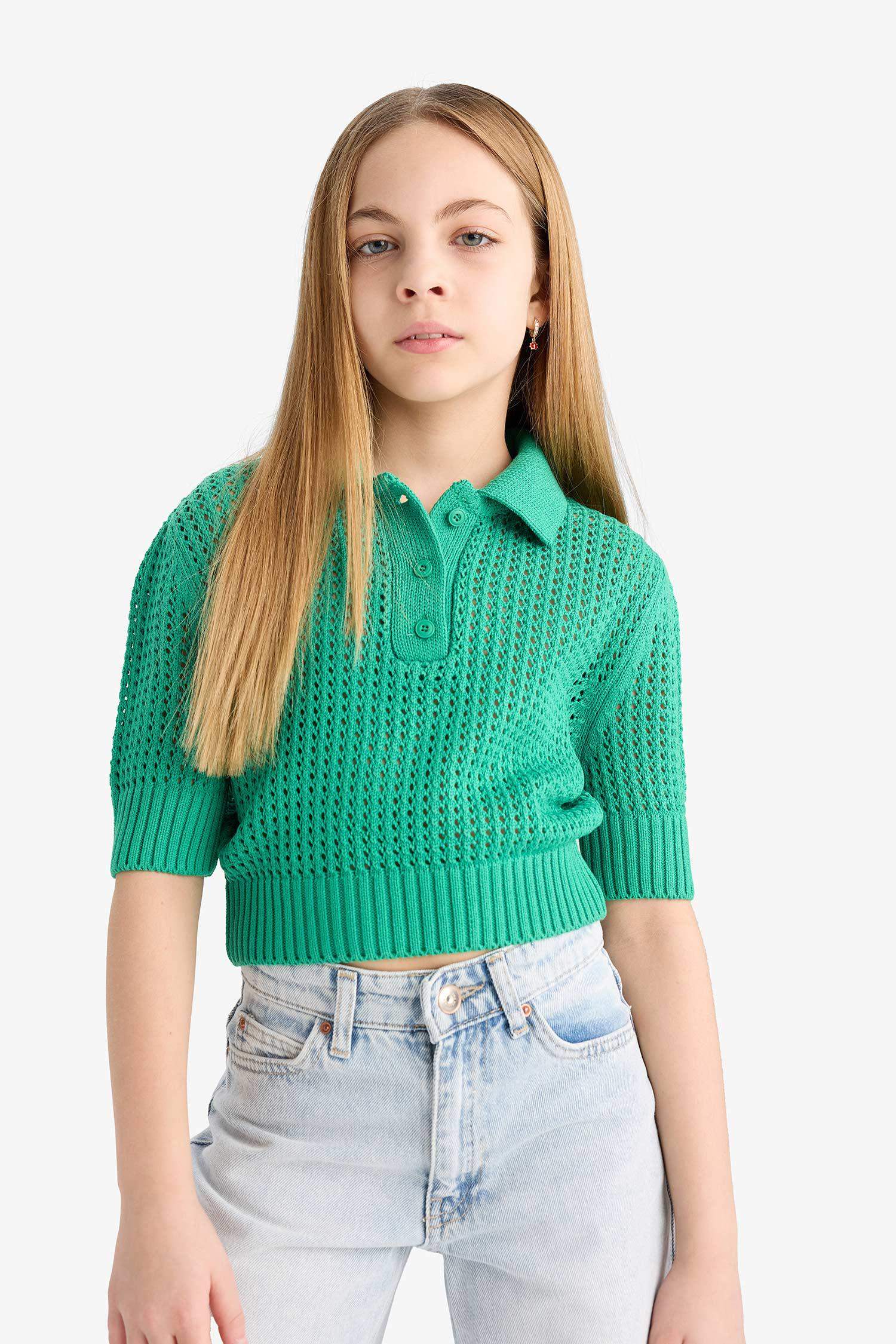 Pull en tricot à Col Polo pour Fille