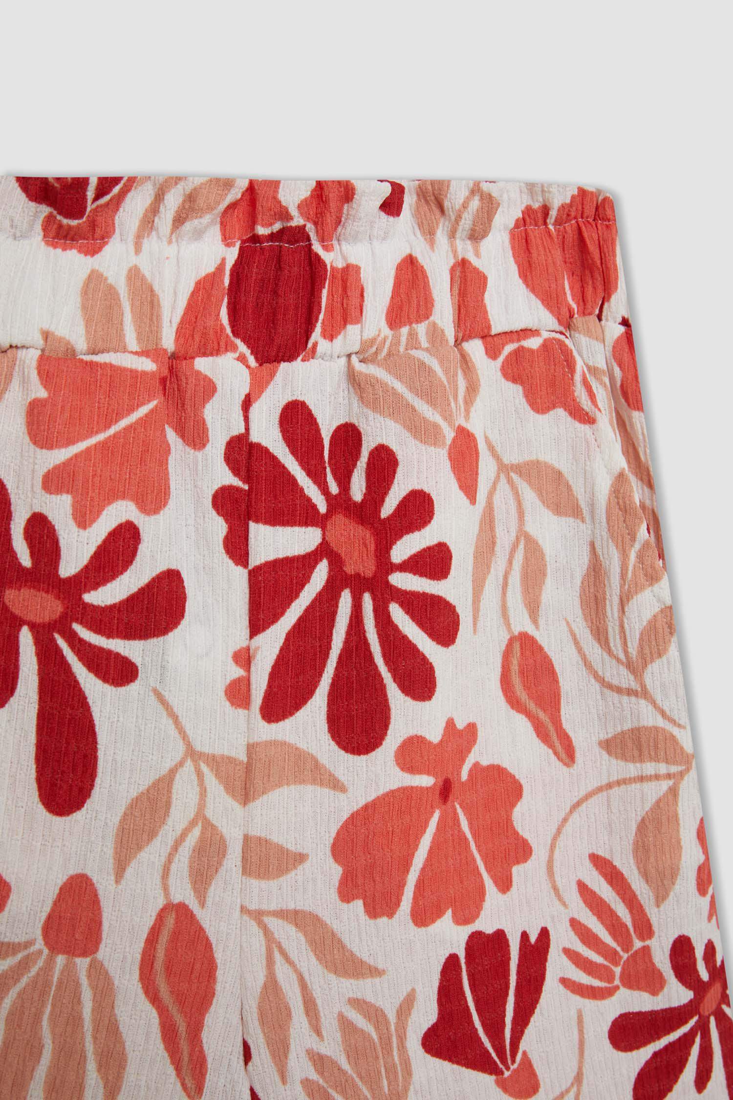 Girl Wide Leg Floral Wrinkled Trousers